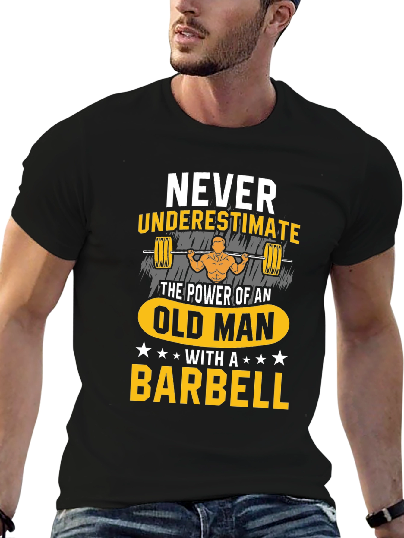 Never Underestimate Old Man Barbell T-Shirt