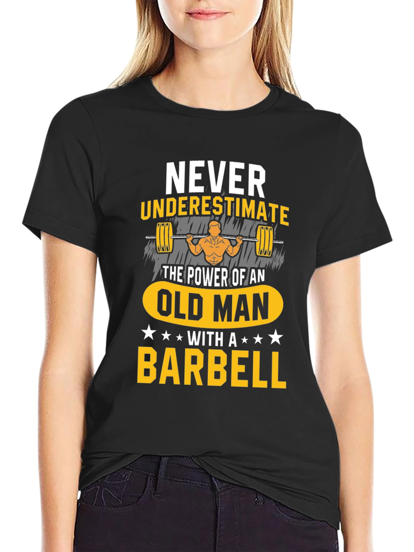 Never Underestimate Old Man Barbell T-Shirt