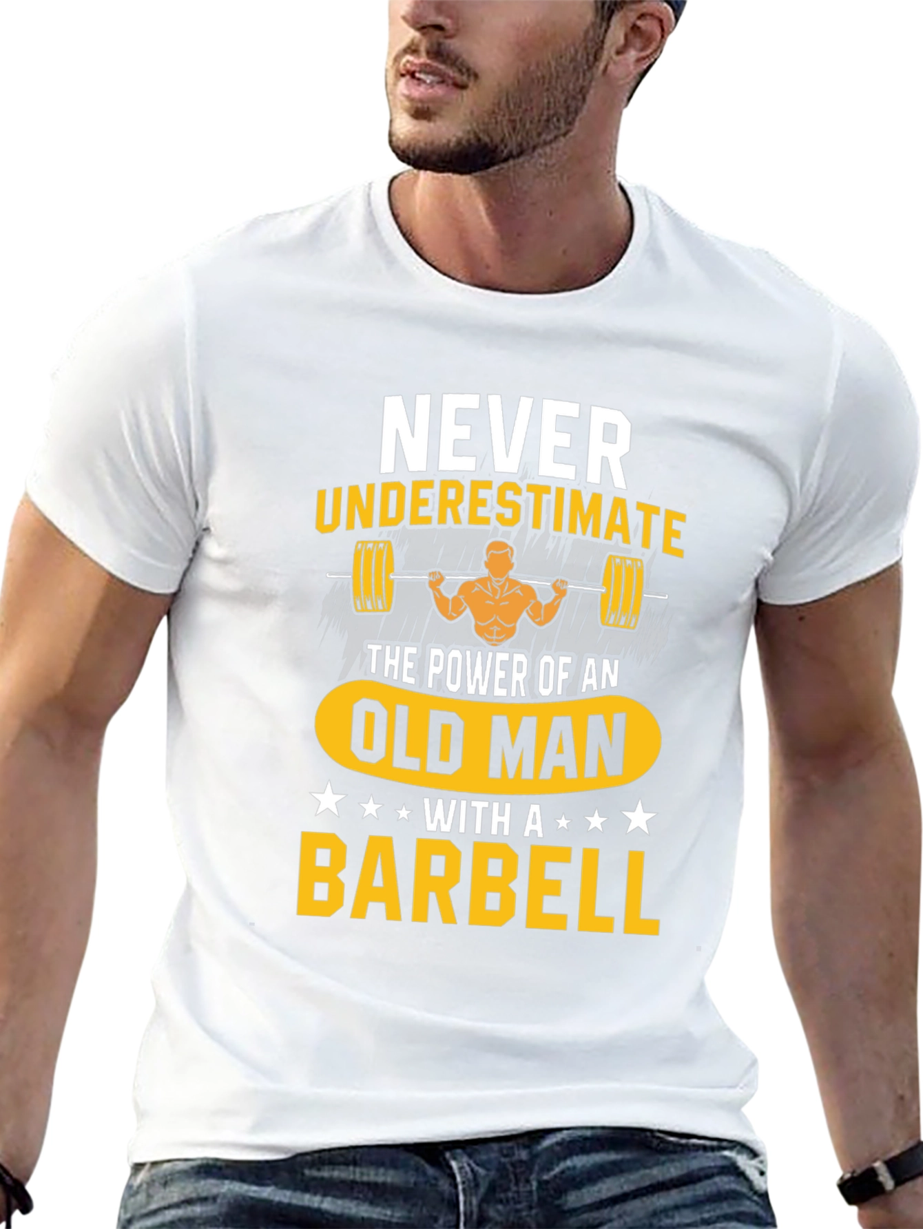 Never Underestimate Old Man Barbell T-Shirt
