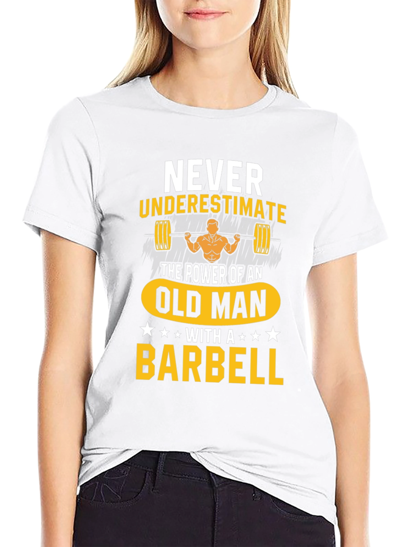 Never Underestimate Old Man Barbell T-Shirt