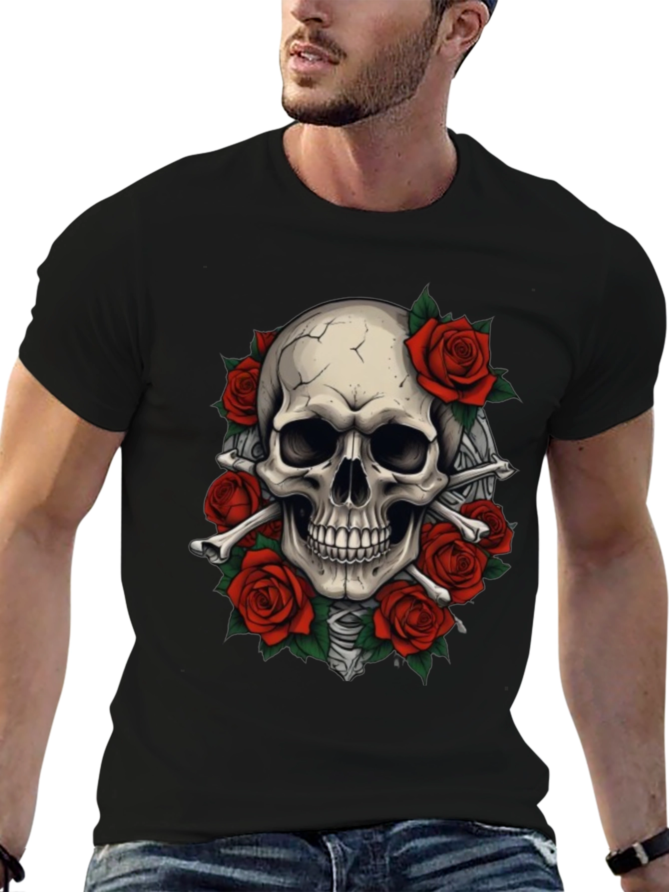 Skull & Roses Graphic T-Shirt - Goth Style