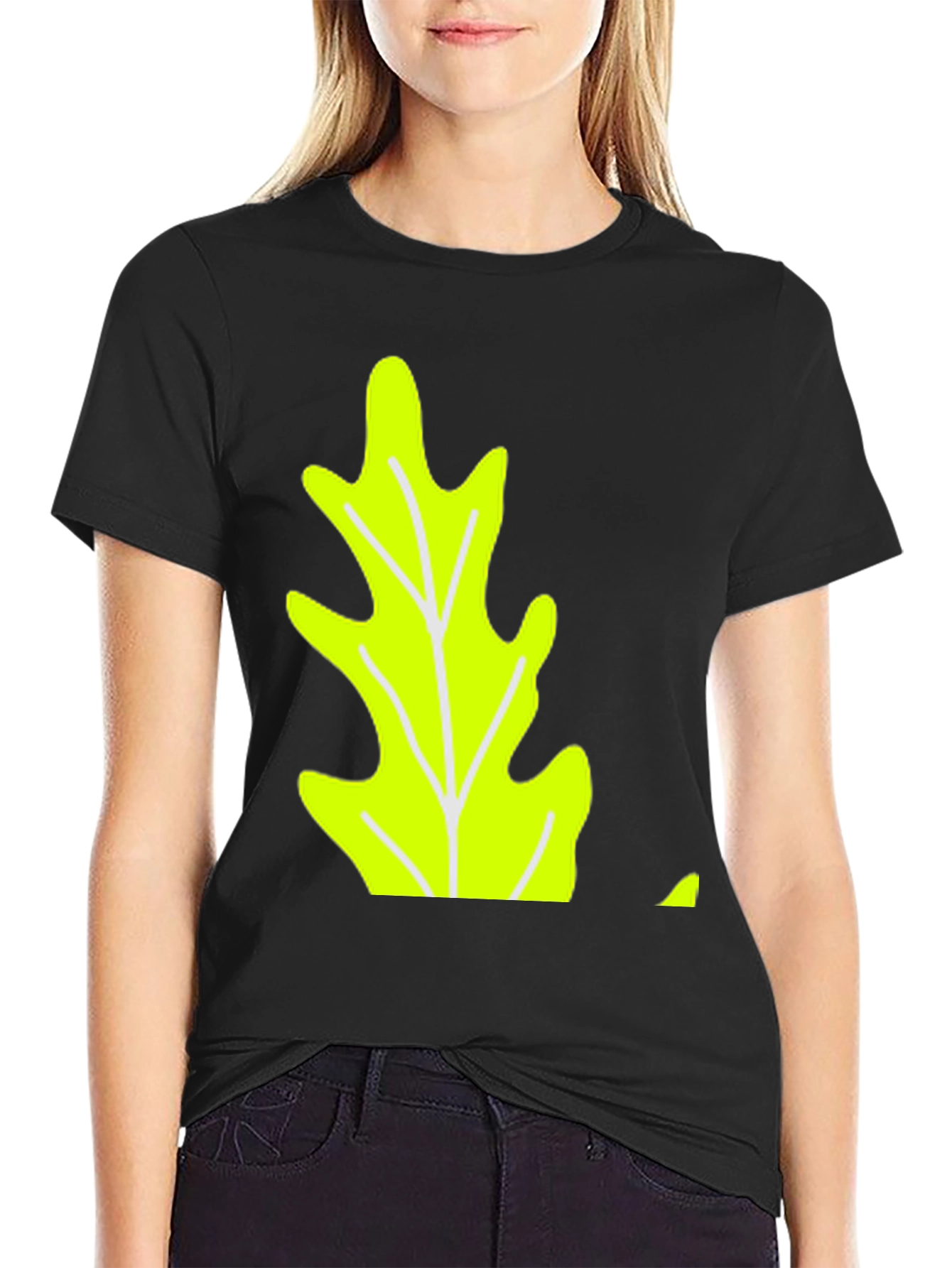 Leaf Graphic Tee - Black Cotton Casual Wear