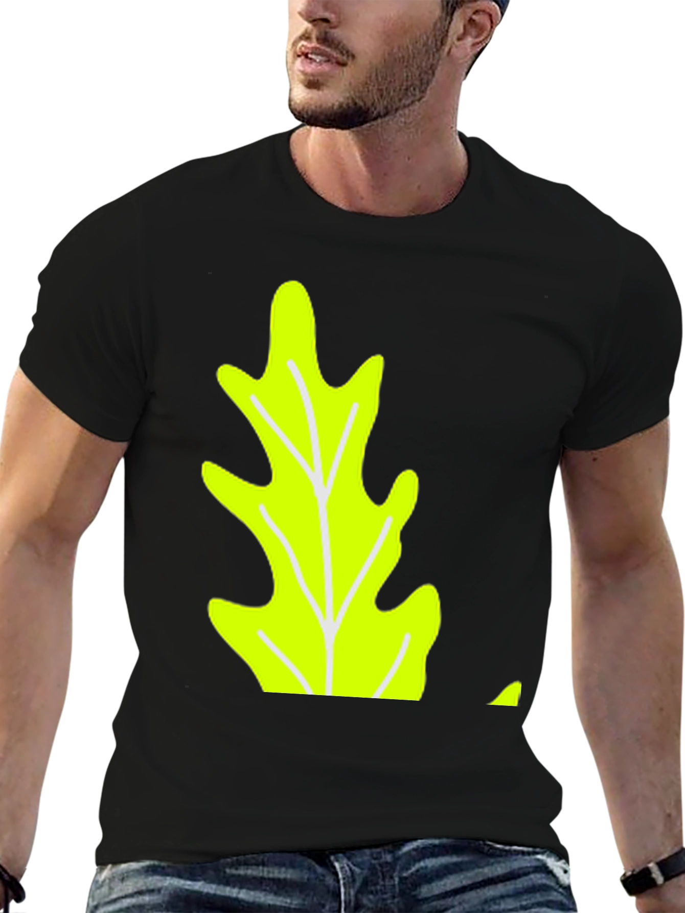 Leaf Graphic Tee - Black Cotton Casual Wear