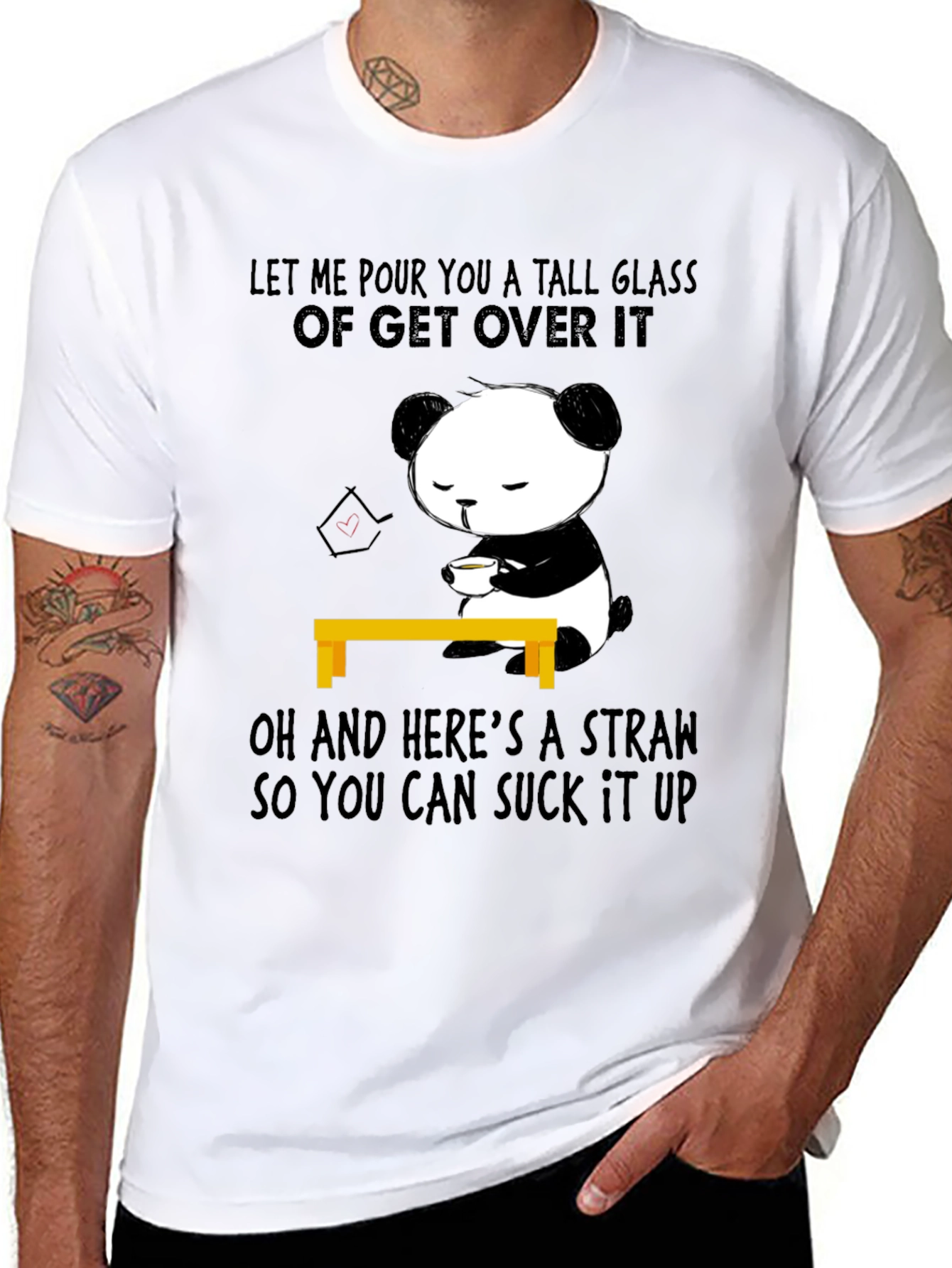 Funny Panda Get Over It T-Shirt Novelty Tee