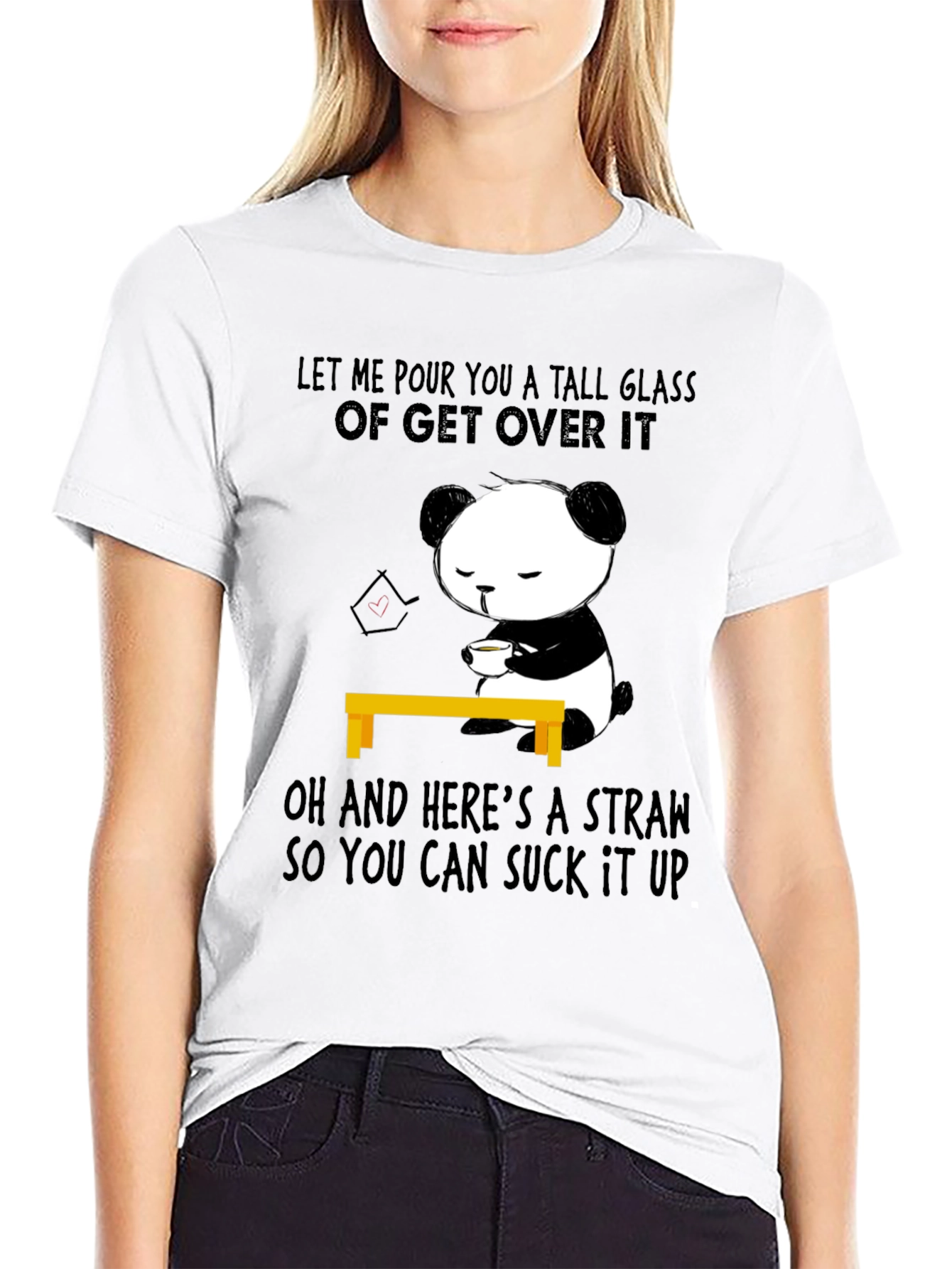 Funny Panda Get Over It T-Shirt Novelty Tee
