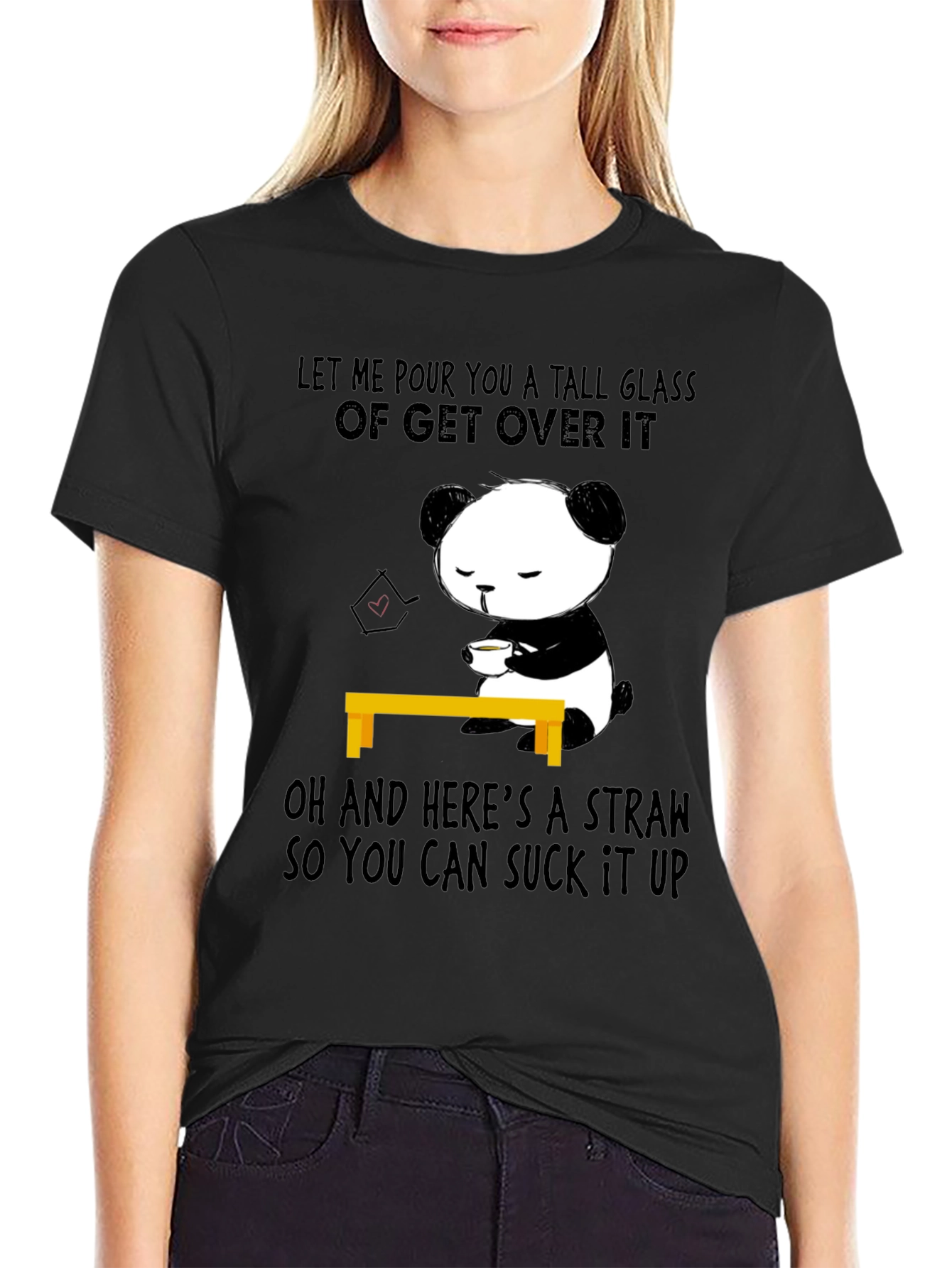 Funny Panda Get Over It T-Shirt Novelty Tee