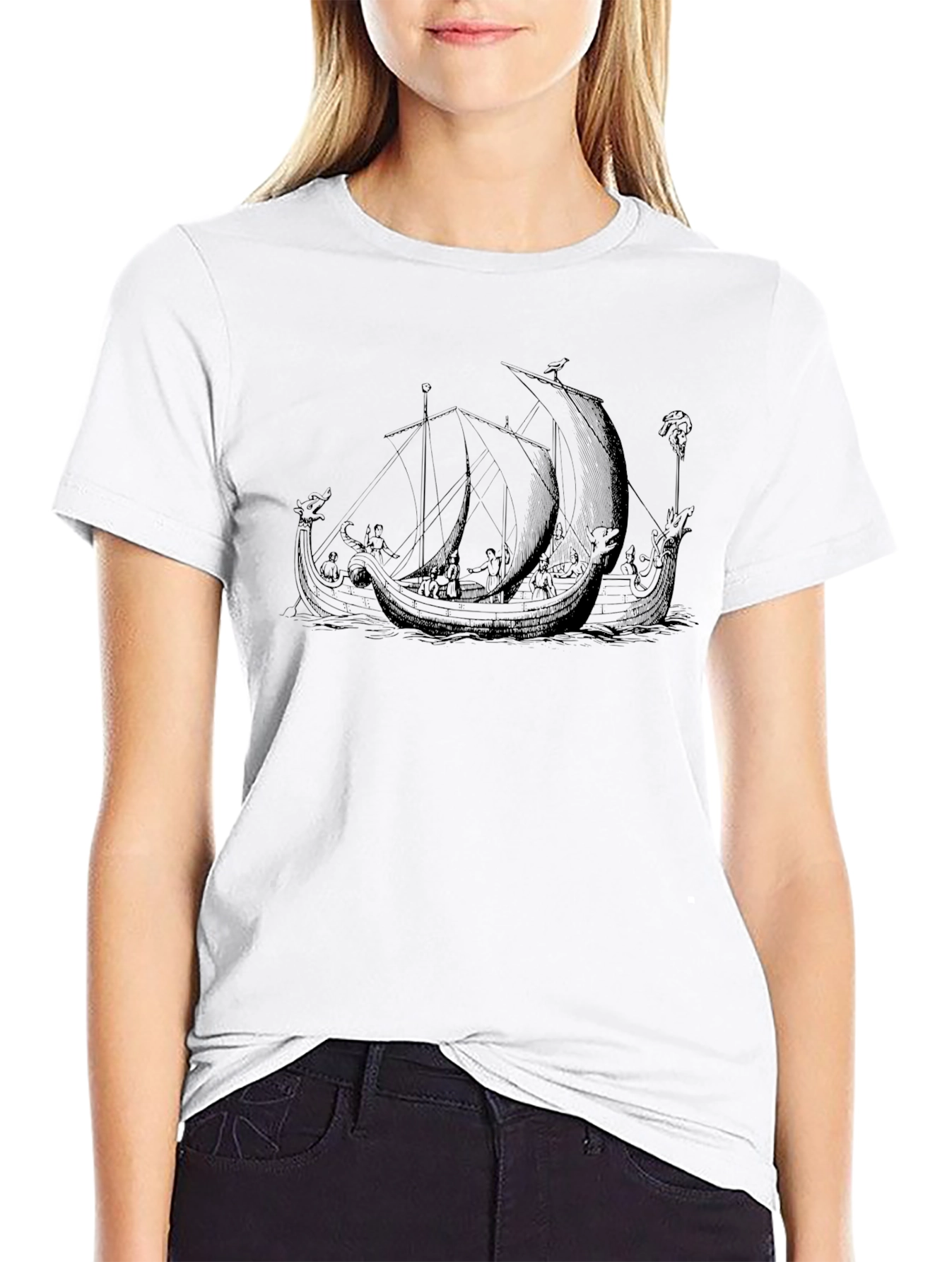 Viking Ship Graphic Tee - Black