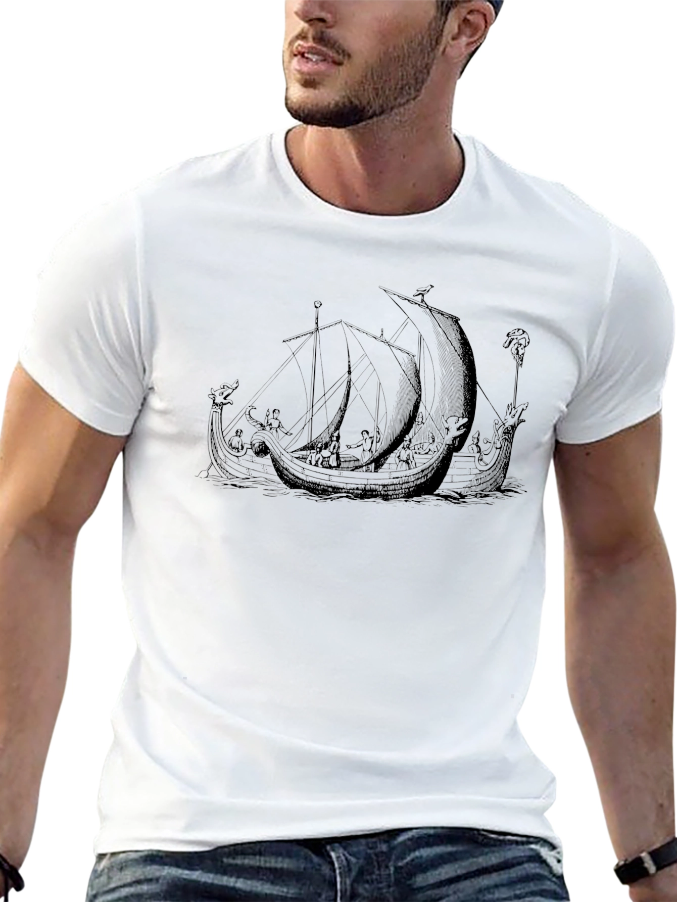 Viking Ship Graphic Tee - Black