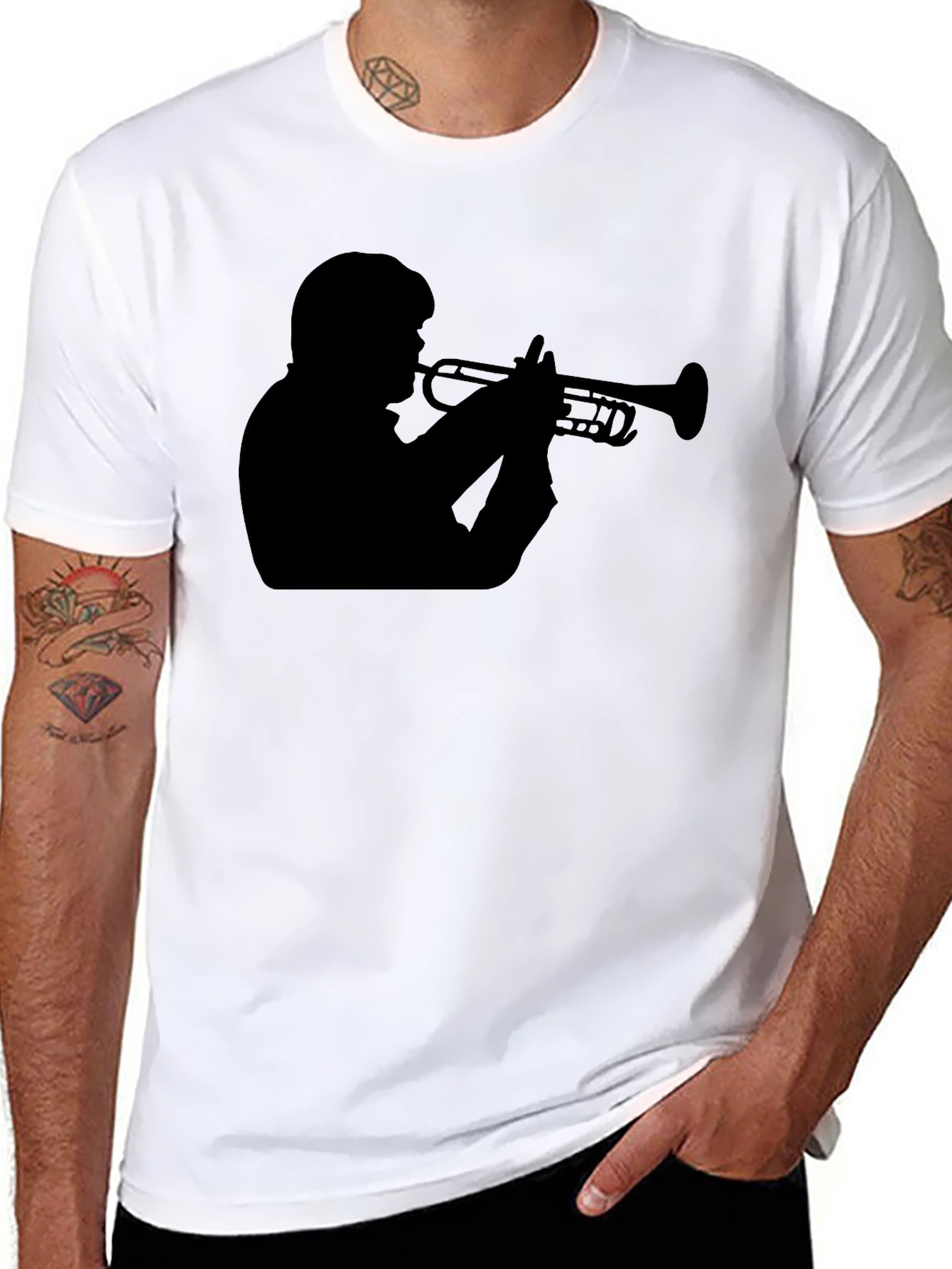 Trumpet Player Graphic Tee - Black Cotton T-Shirt