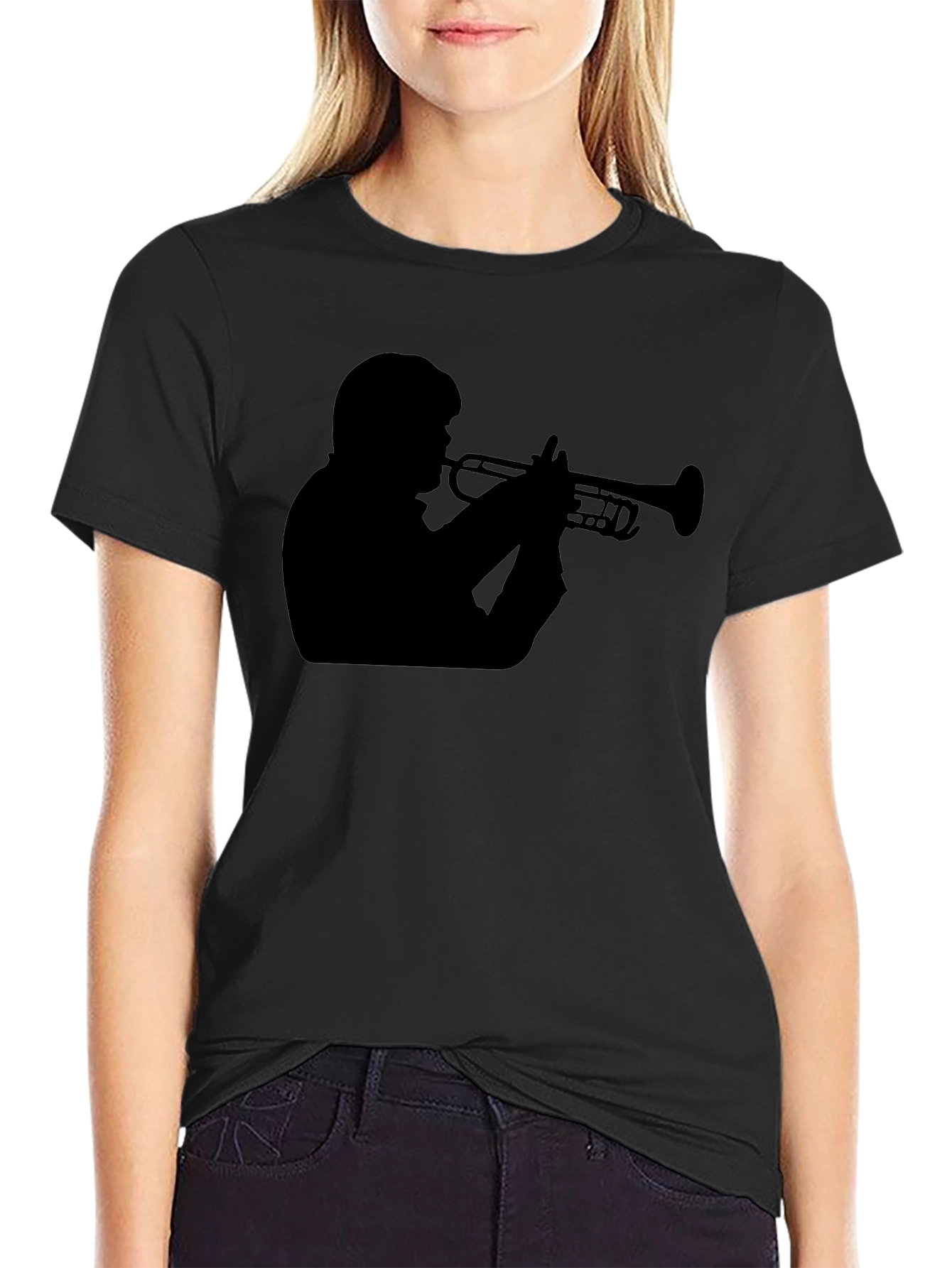 Trumpet Player Graphic Tee - Black Cotton T-Shirt
