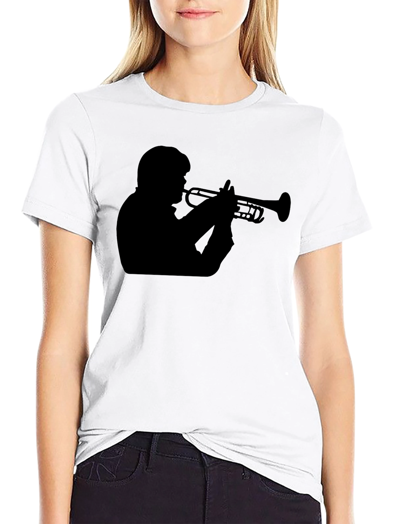 Trumpet Player Graphic Tee - Black Cotton T-Shirt