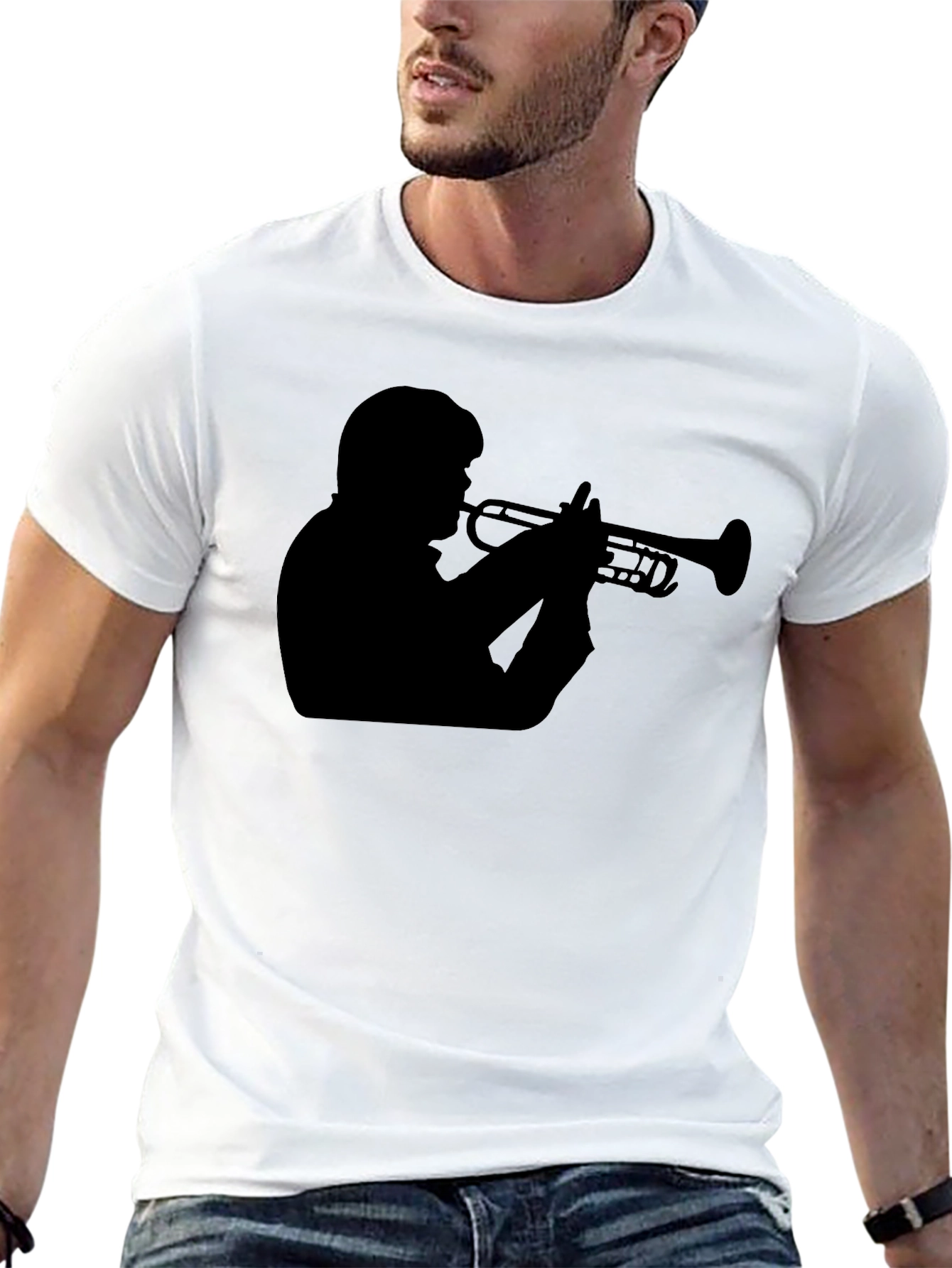 Trumpet Player Graphic Tee - Black Cotton T-Shirt