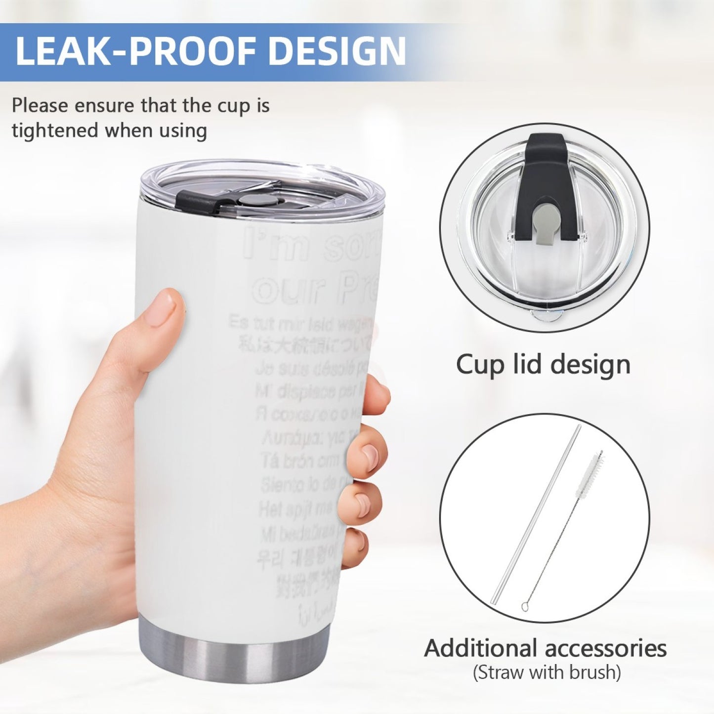 Office Insulated Stainless Steel Tumbler - Graphic Design Leak-Proof Cup