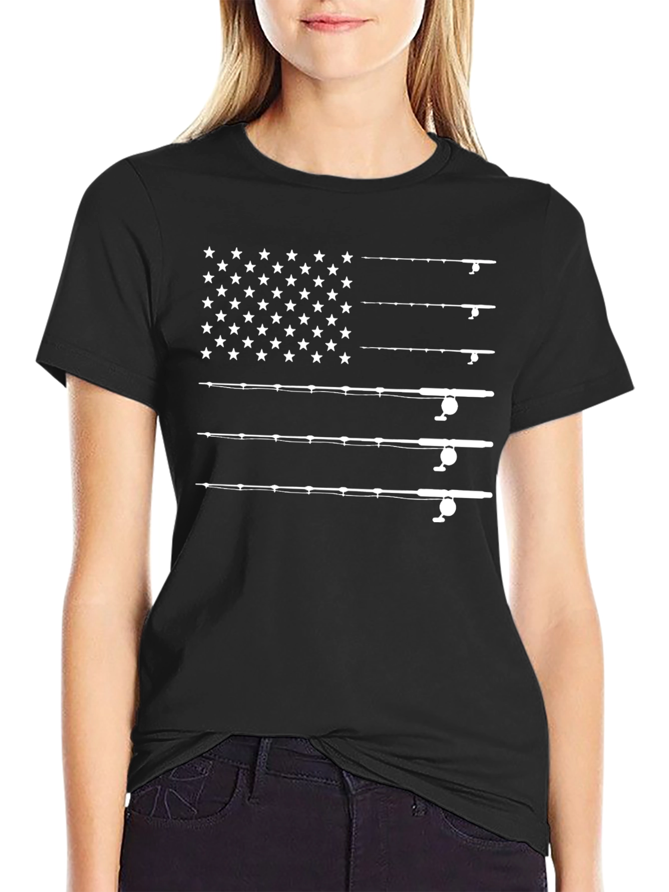 American Flag Fishing Rods Graphic T-Shirt