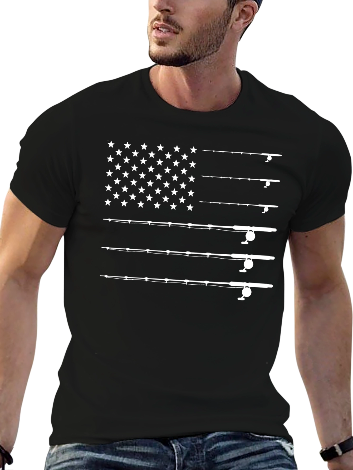American Flag Fishing Rods Graphic T-Shirt