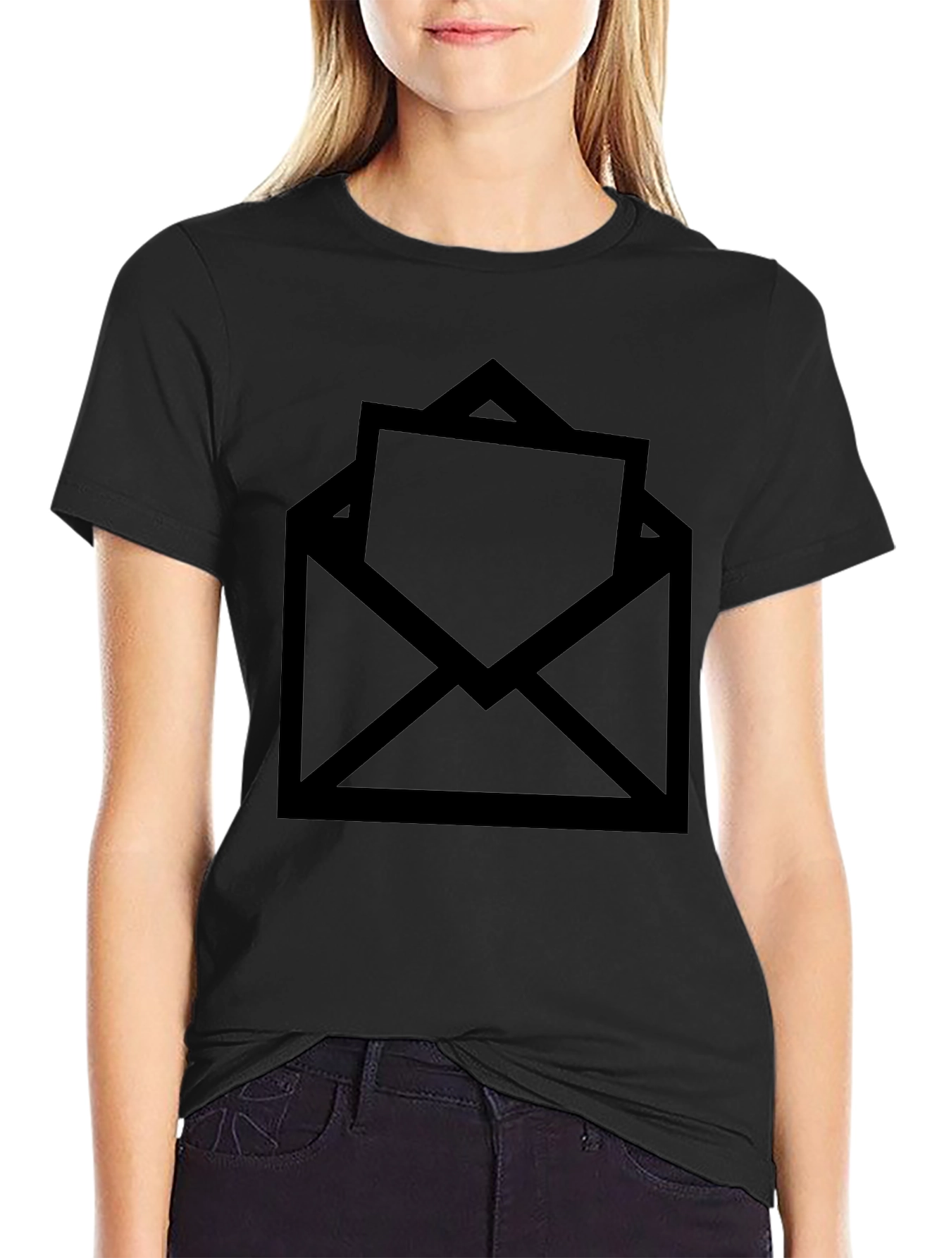 Black Graphic Tee - Open Envelope Design