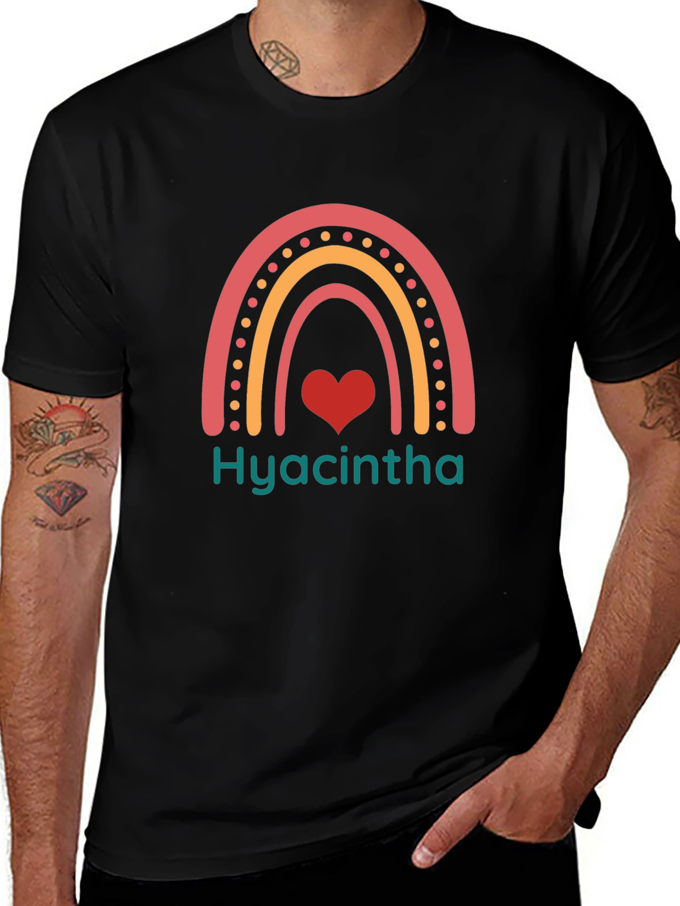 Hyacintha Rainbow Heart Tee - Cute Custom Name Shirt