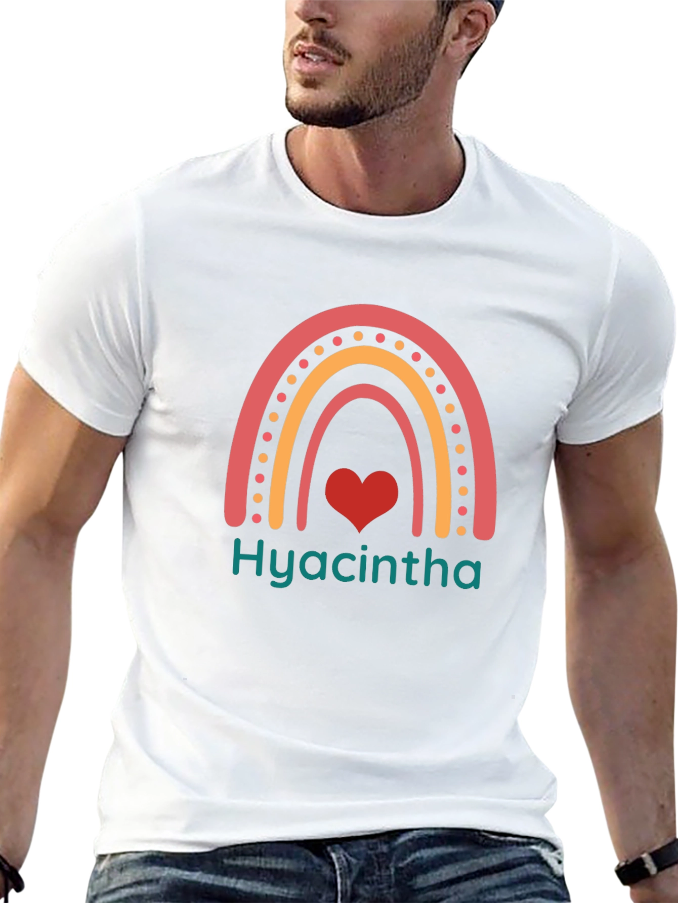 Hyacintha Rainbow Heart Tee - Cute Custom Name Shirt