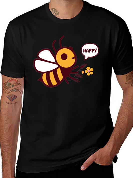 Happy Bee Graphic Tee - Mens Black T-Shirt