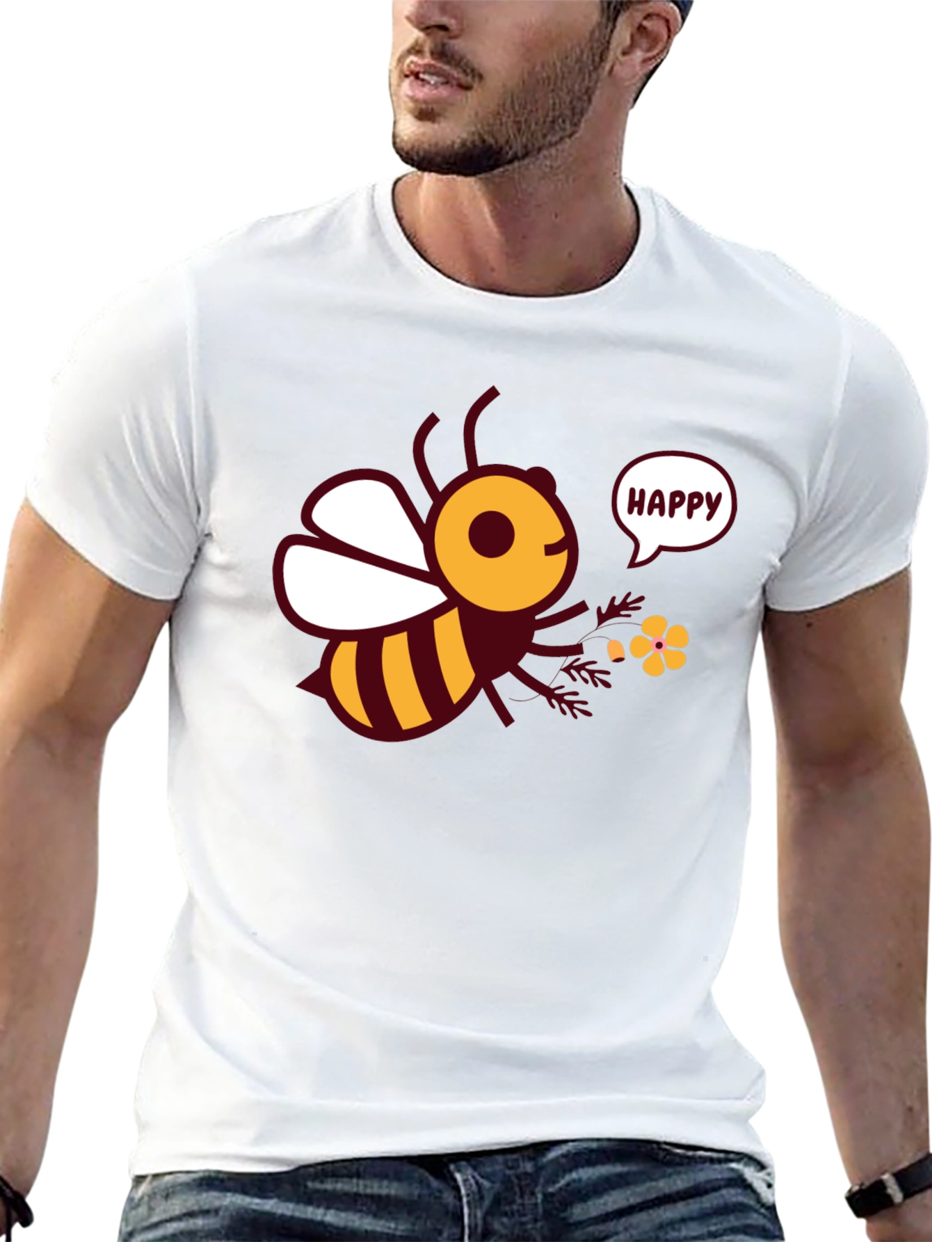 Happy Bee Graphic Tee - Mens Black T-Shirt
