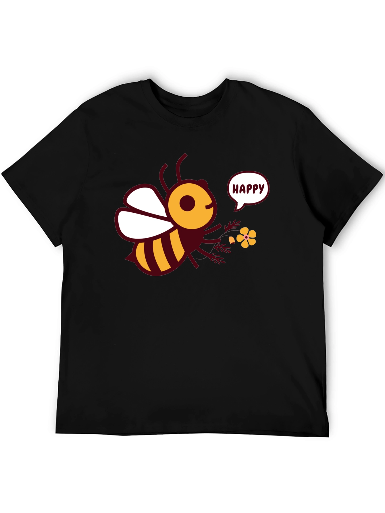 Happy Bee Graphic Tee - Mens Black T-Shirt