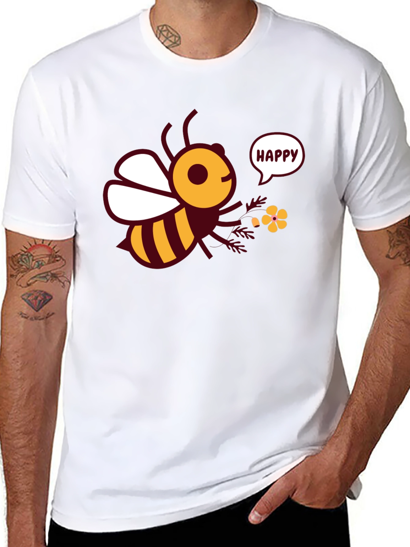 Happy Bee Graphic Tee - Mens Black T-Shirt
