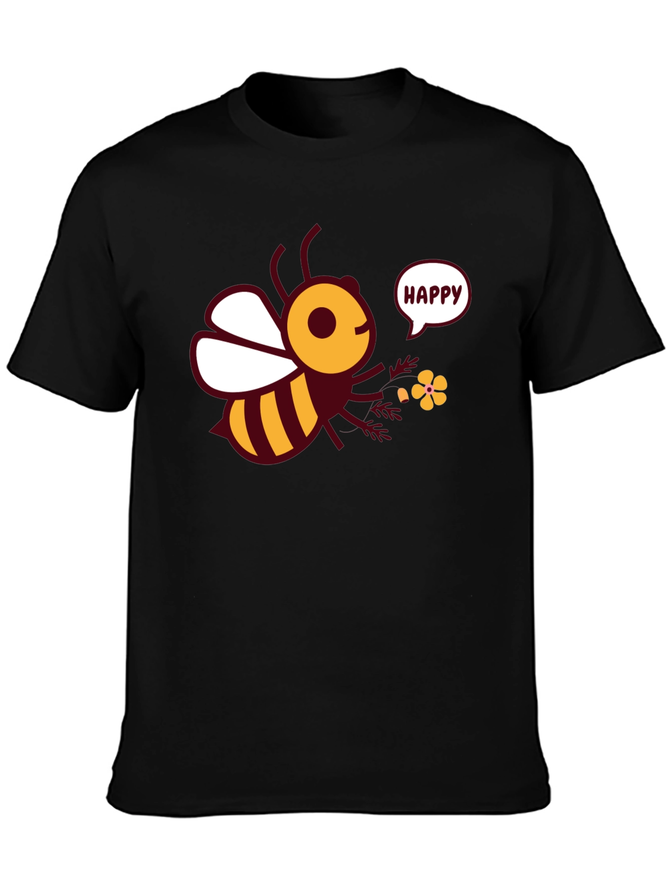 Happy Bee Graphic Tee - Mens Black T-Shirt