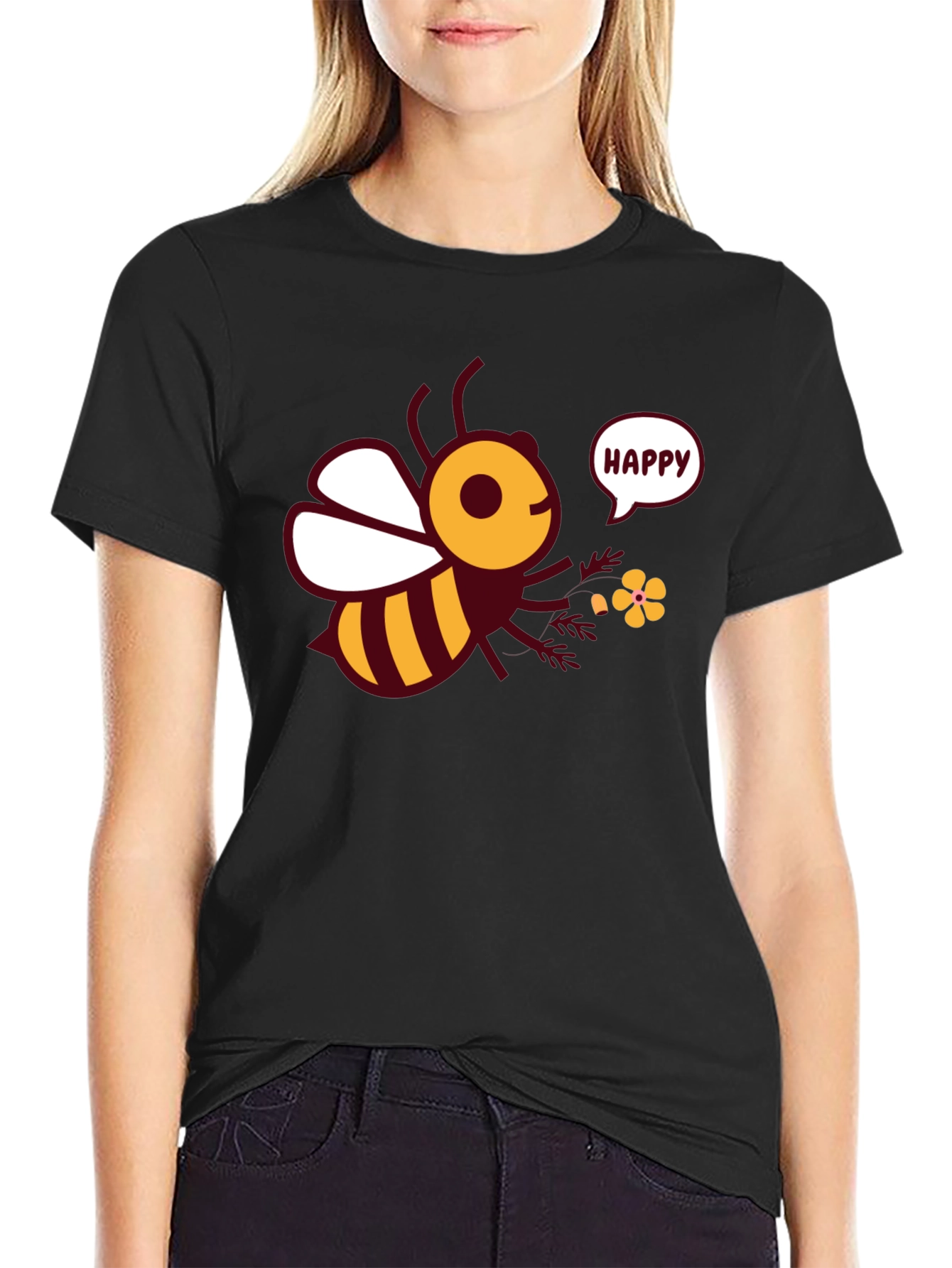 Happy Bee Graphic Tee - Mens Black T-Shirt