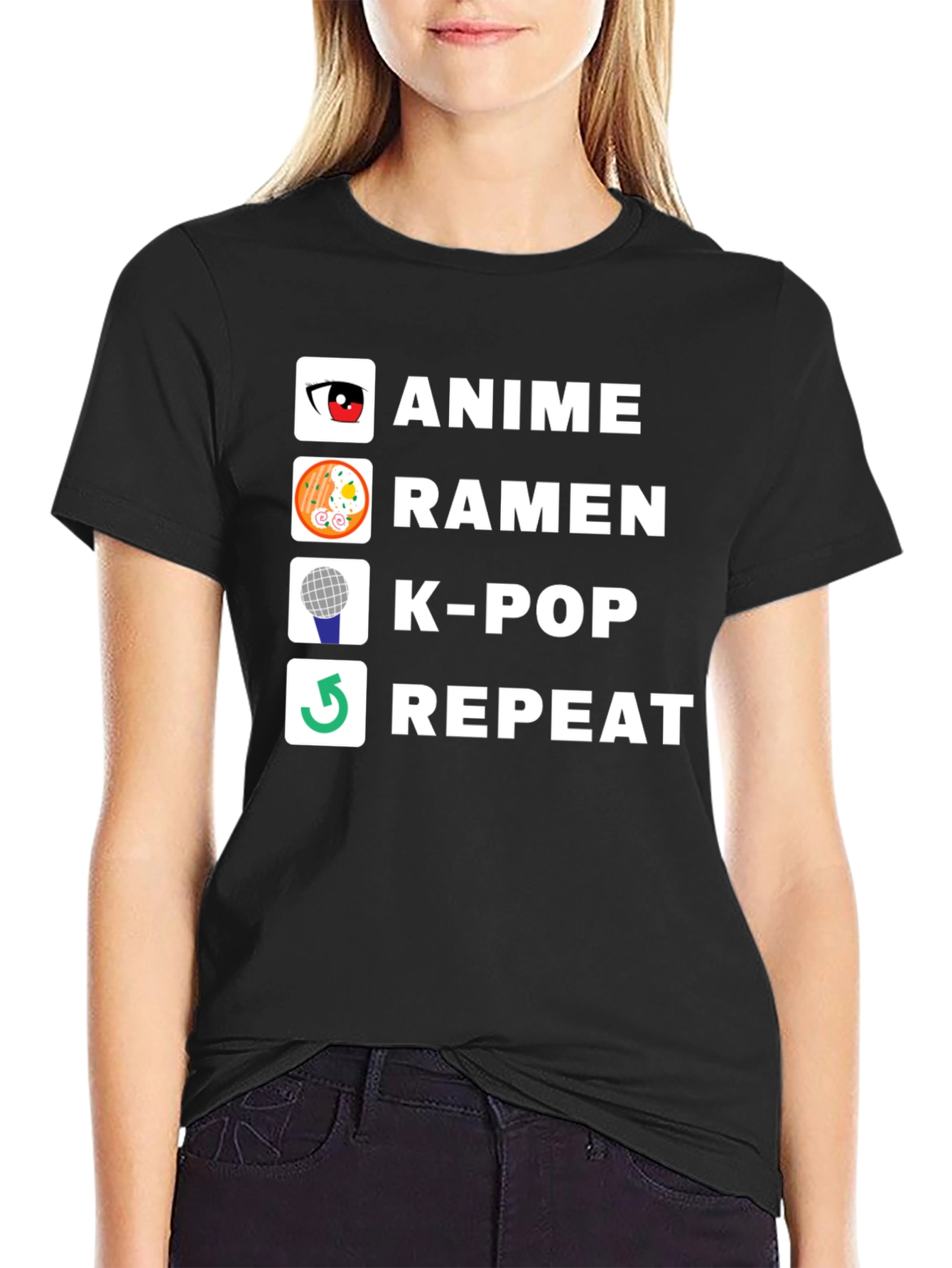 Anime Ramen K-Pop Repeat Graphic T-Shirt