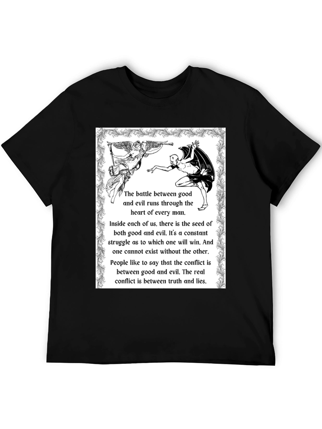 Angel vs Devil Black Graphic T-Shirt