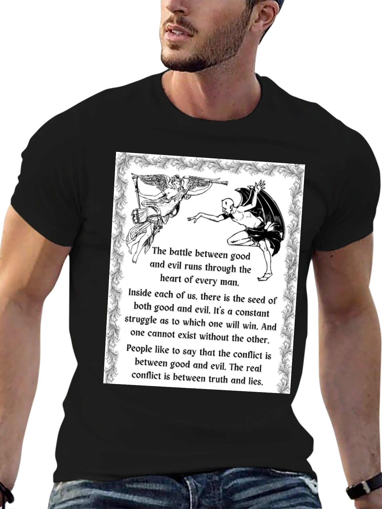 Angel vs Devil Black Graphic T-Shirt