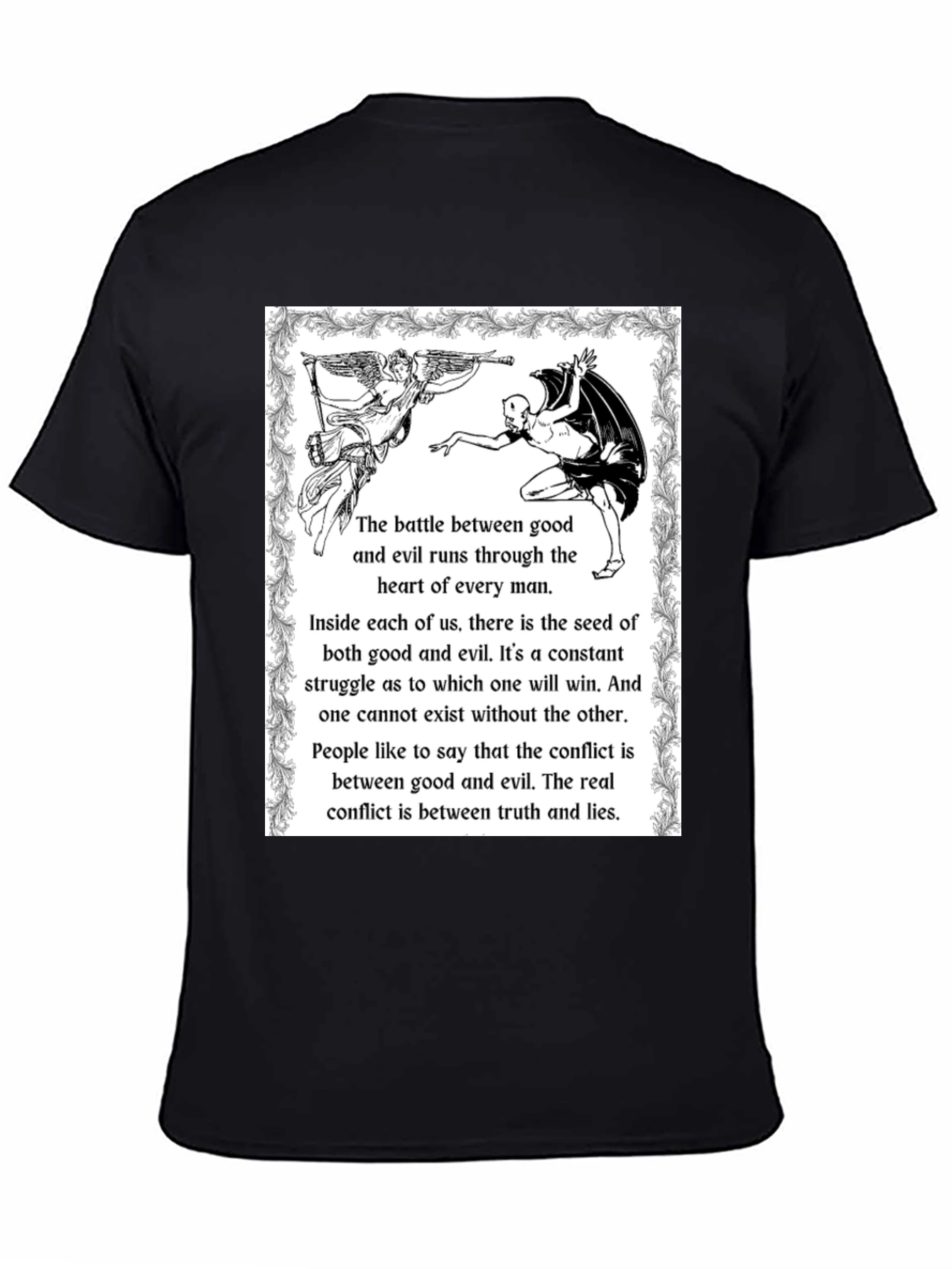 Angel vs Devil Black Graphic T-Shirt