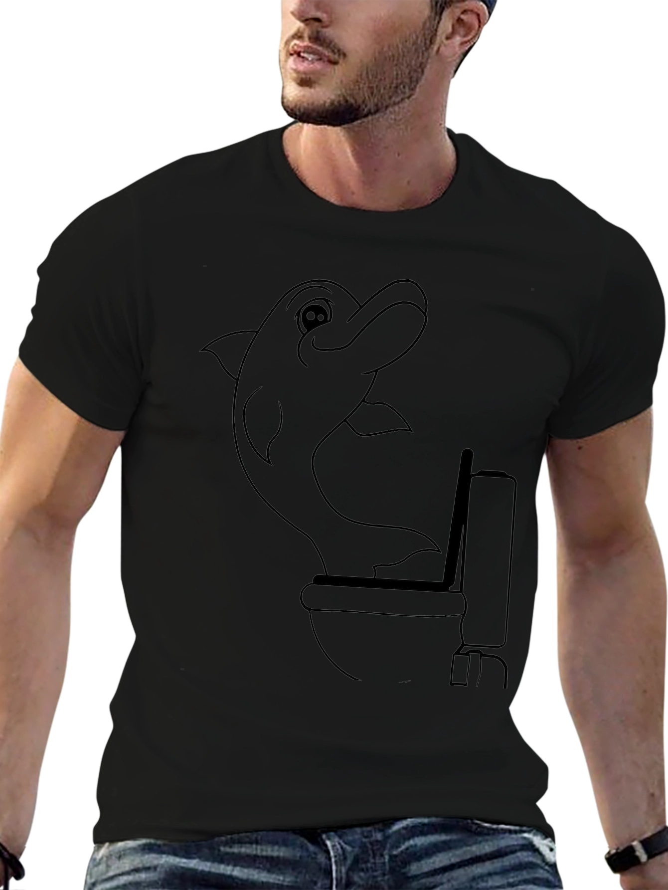 Funny Dolphin Toilet Humor Graphic Tee - Black