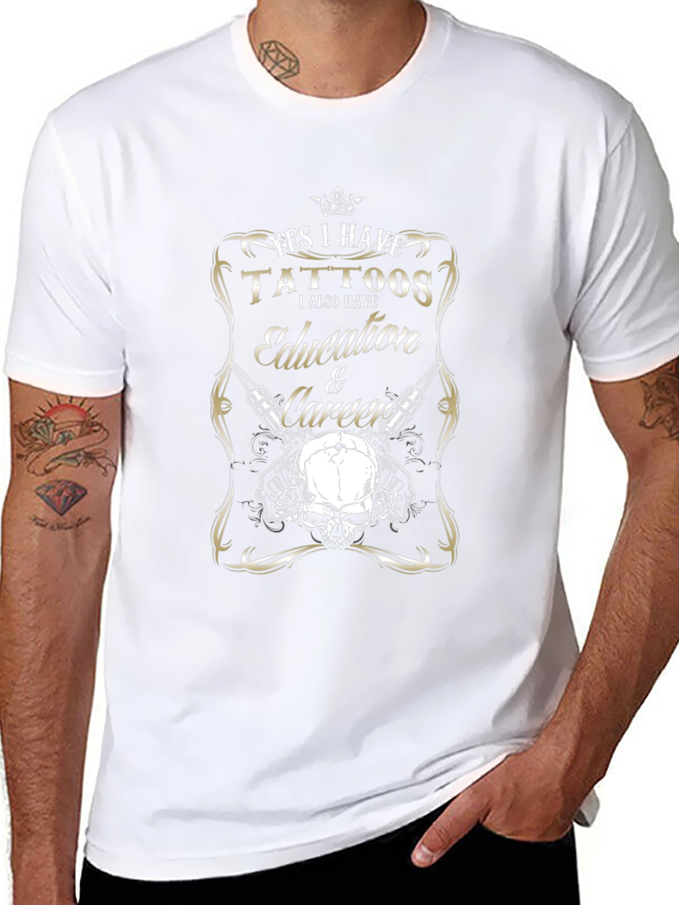 Tattooed Education Career Skull Graphic Tee
