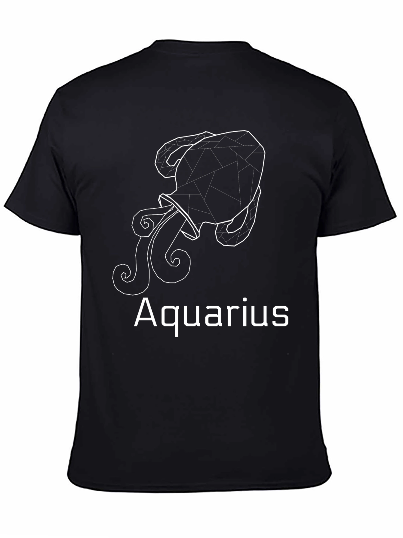 Aquarius Zodiac Black T-Shirt - Geometric Design