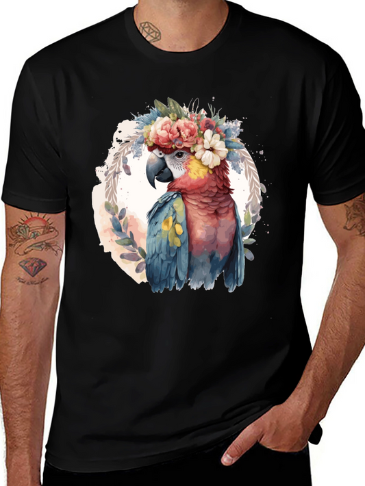 Parrot Floral Wreath Graphic Tee - Trendy Casual Style