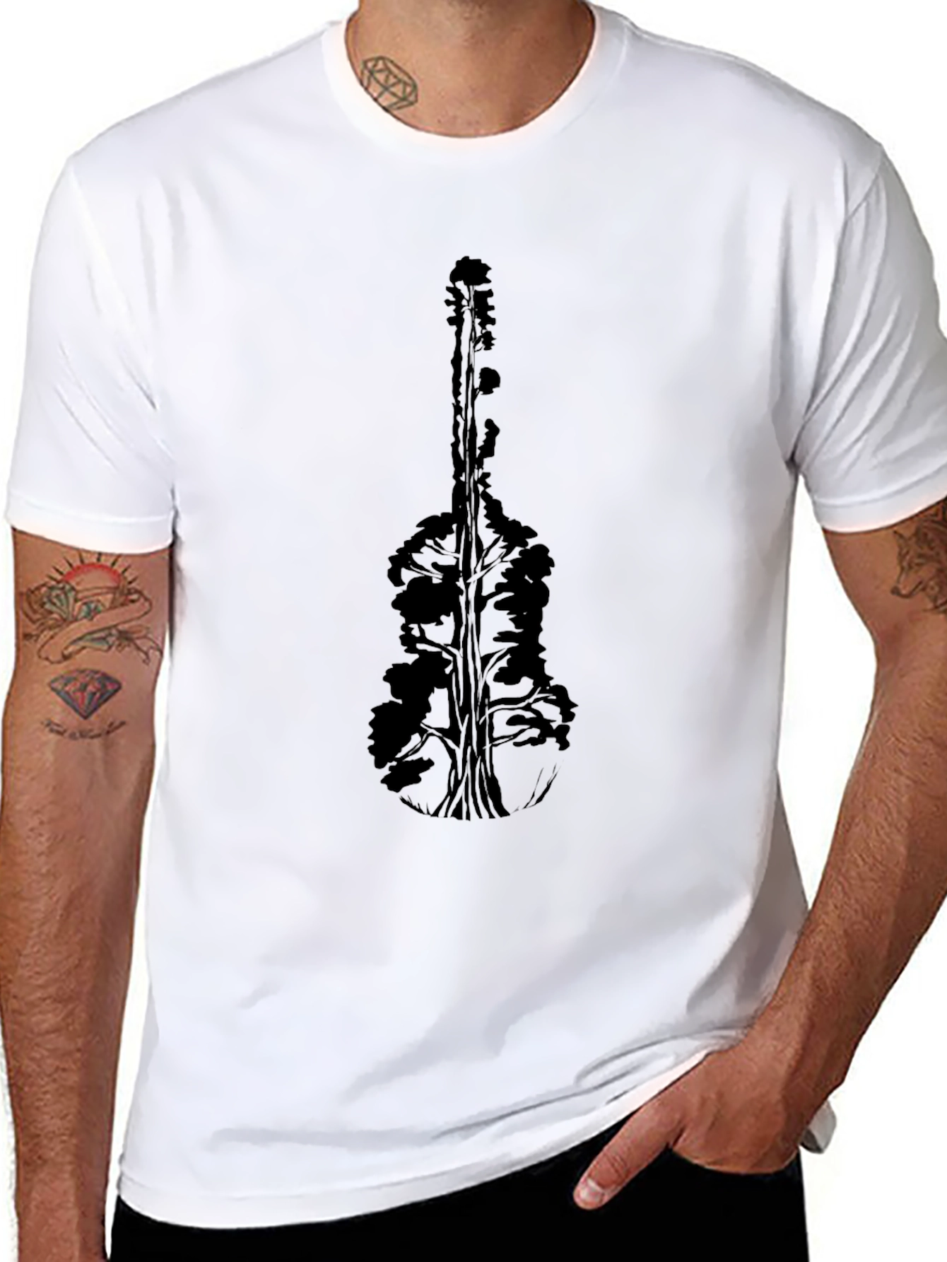Nature Guitar Graphic Tee - Black Cotton T-Shirt