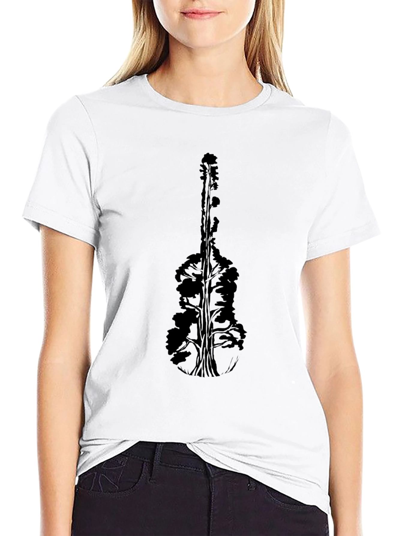 Nature Guitar Graphic Tee - Black Cotton T-Shirt