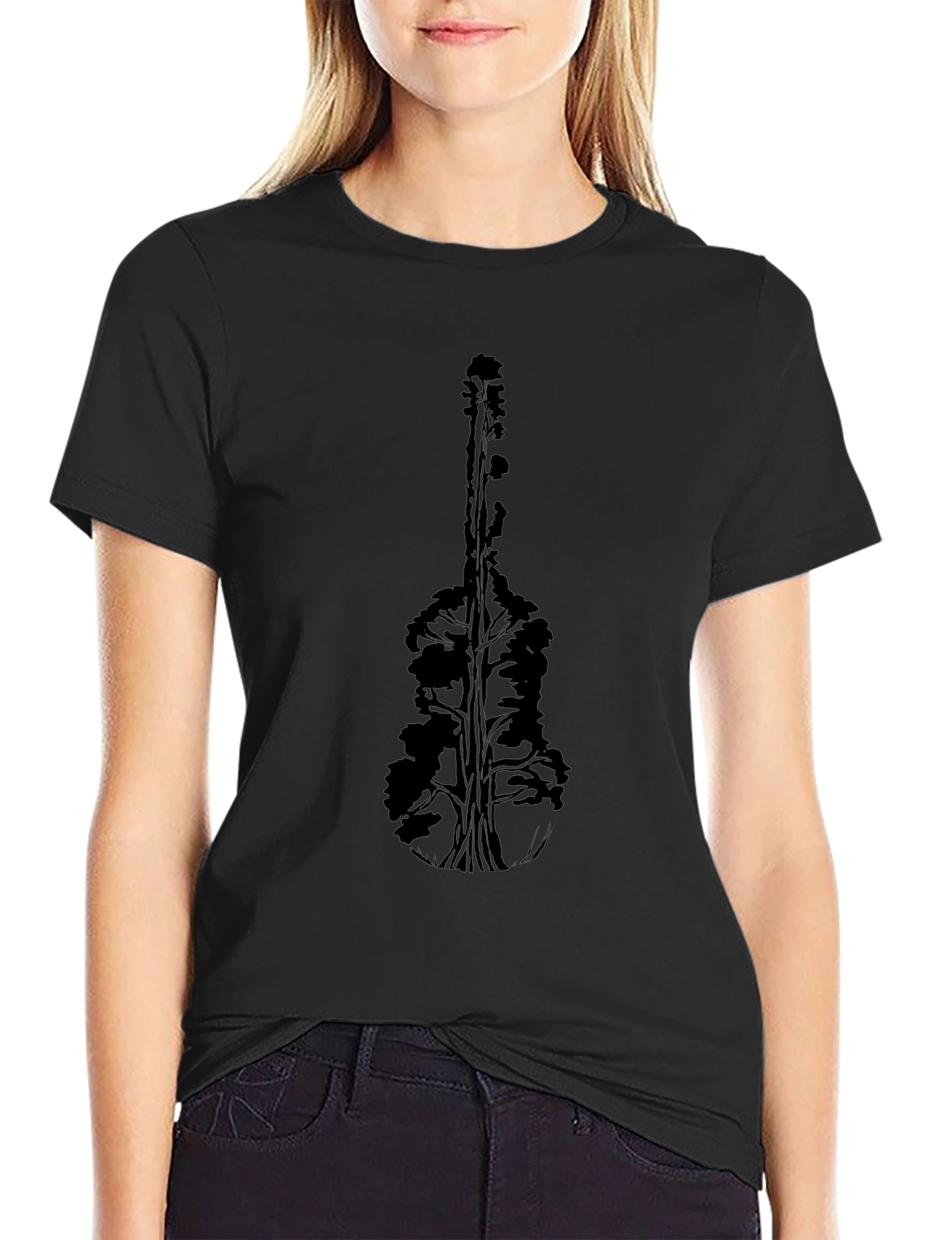 Nature Guitar Graphic Tee - Black Cotton T-Shirt