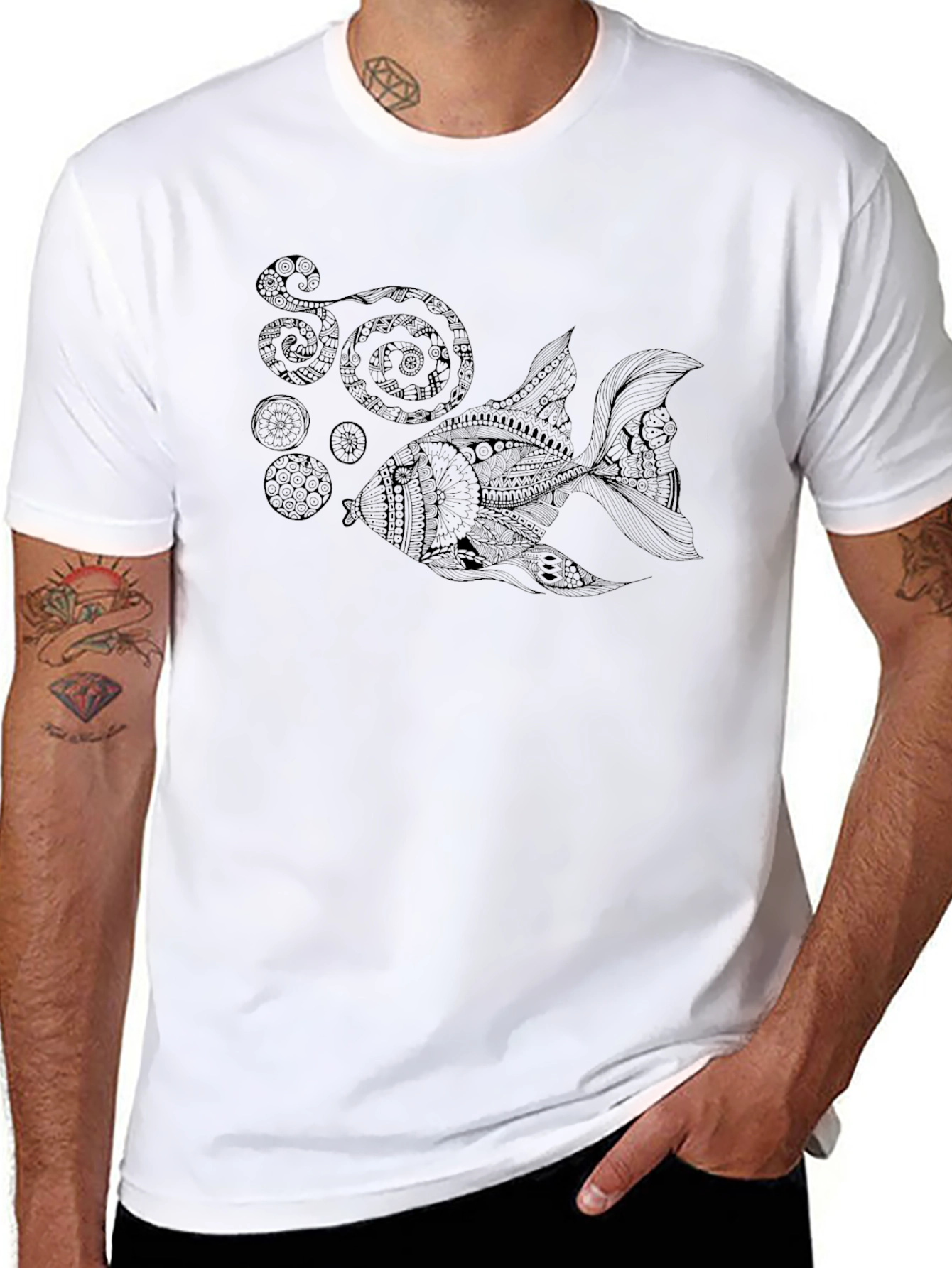 Abstract Goldfish Graphic T-Shirt - Black