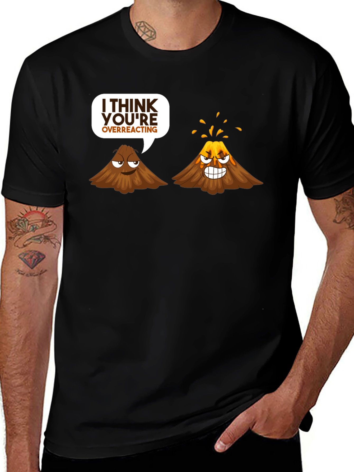Volcano Overreacting Funny Black T-Shirt