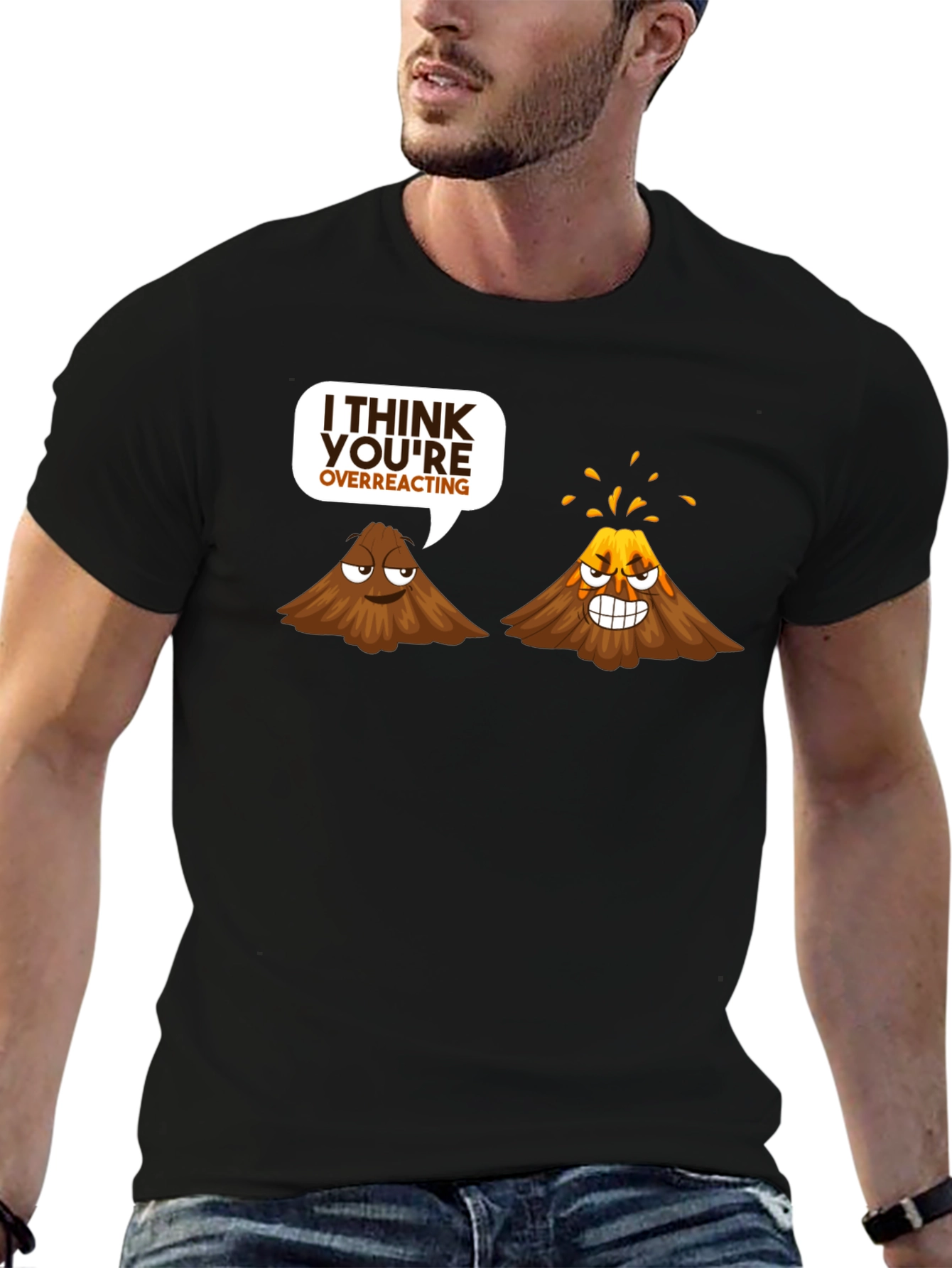 Volcano Overreacting Funny Black T-Shirt