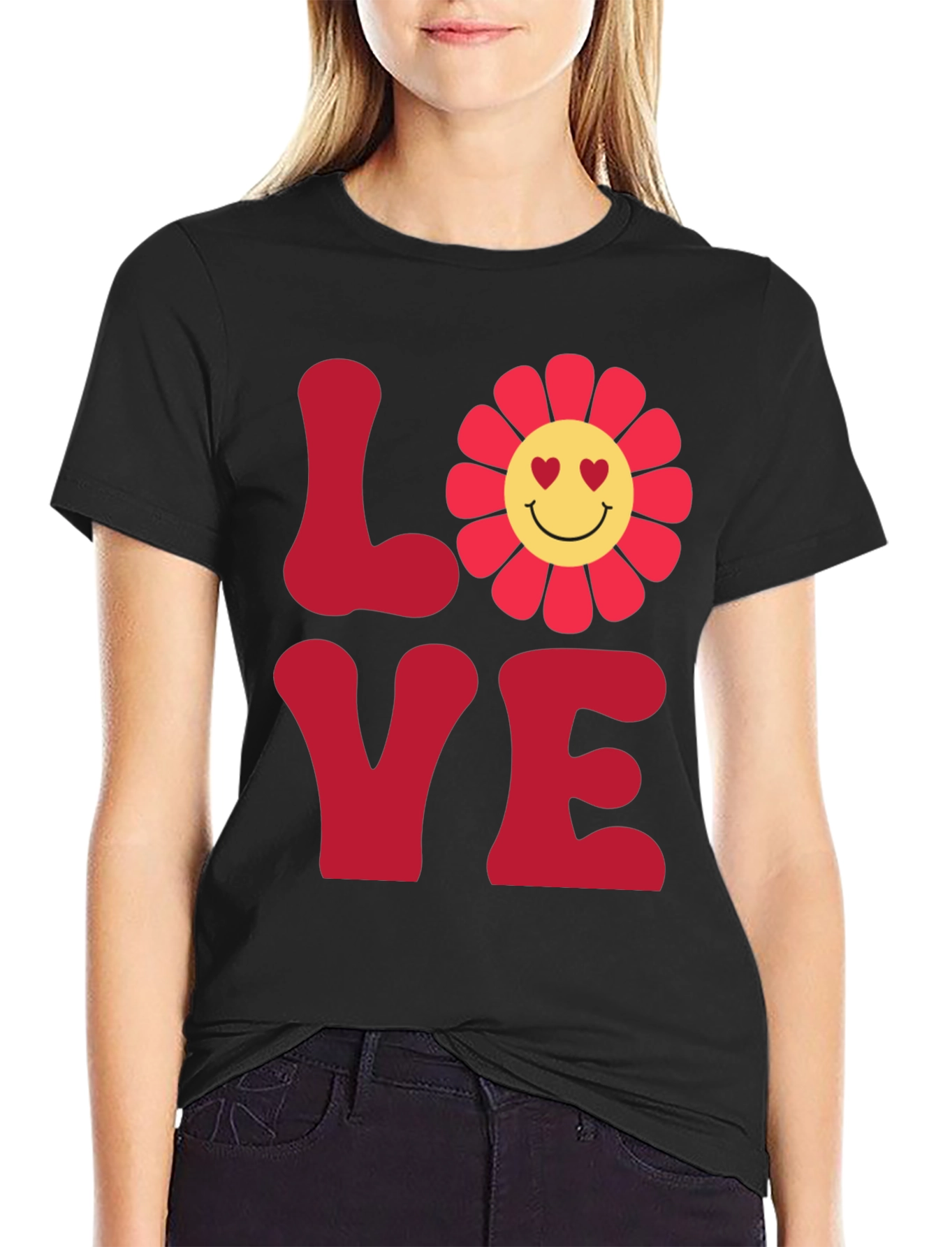 LOVE Graphic Tee - Smiley Flower Retro Style