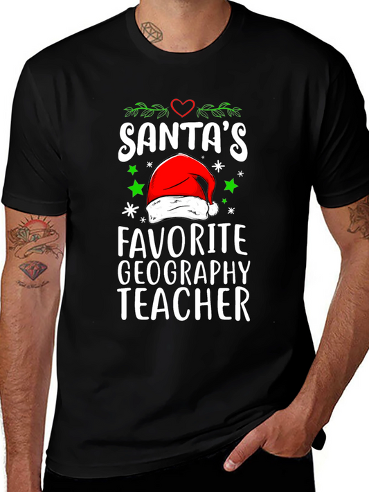 Santas Favorite Geography Teacher Graphic T-Shirt