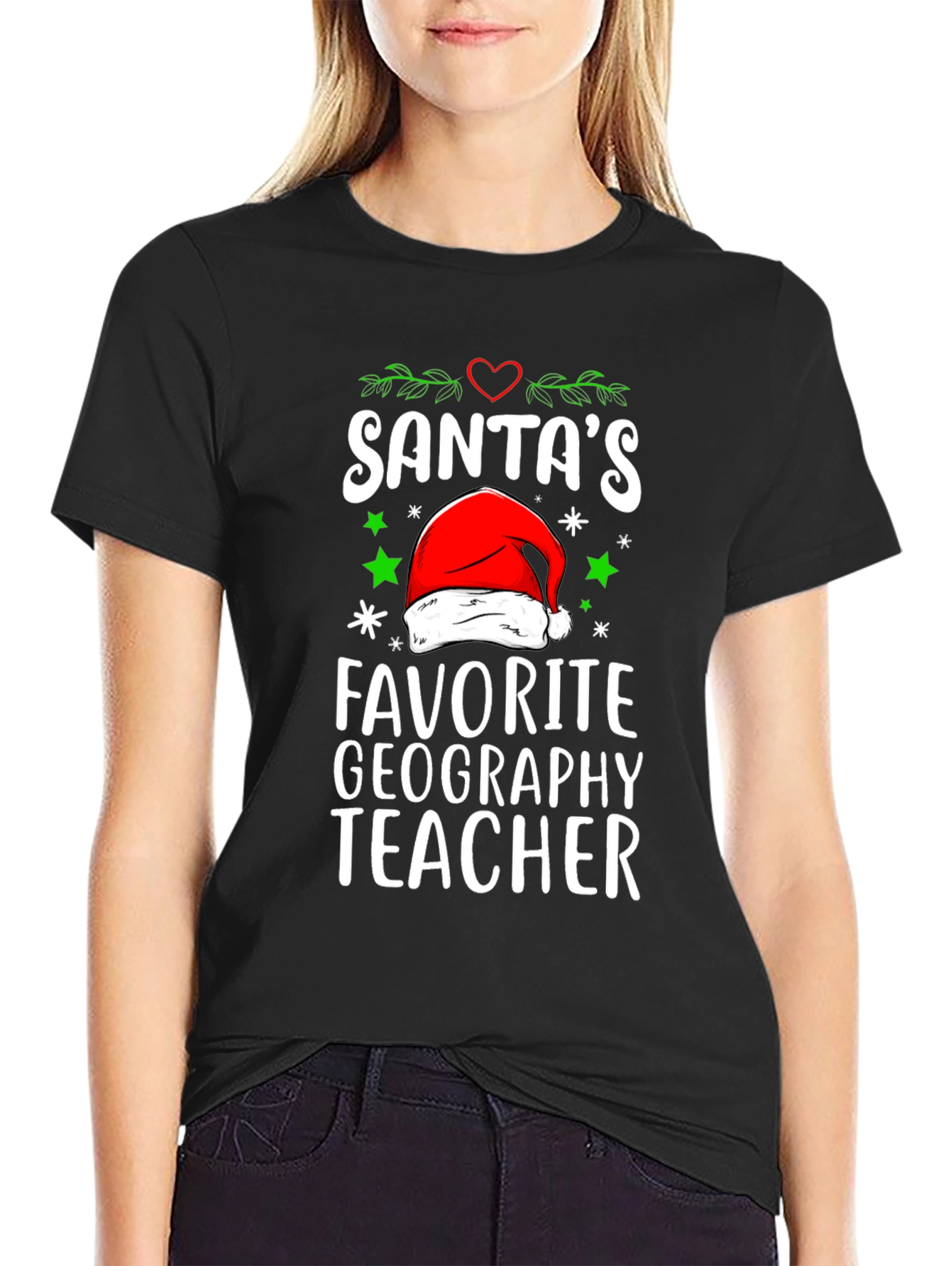 Santas Favorite Geography Teacher Graphic T-Shirt