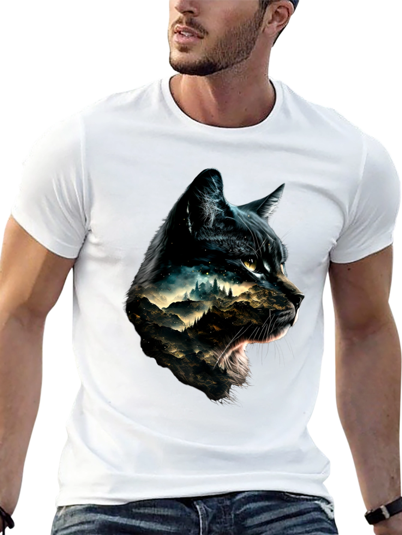 Black Cat Mountain Scene Graphic Tee