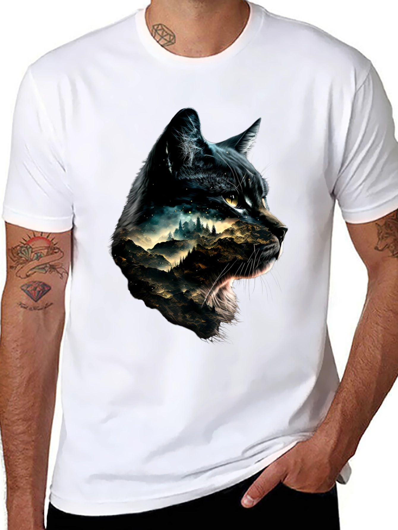 Black Cat Mountain Scene Graphic Tee