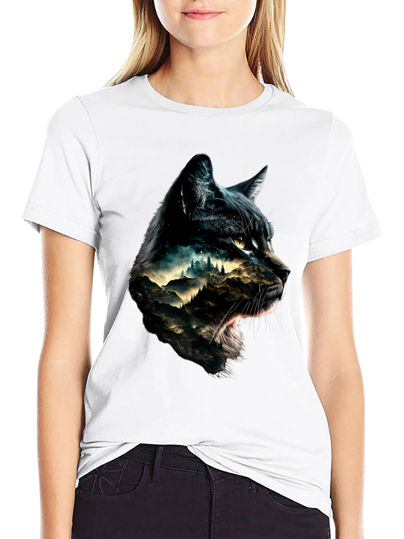 Black Cat Mountain Scene Graphic Tee