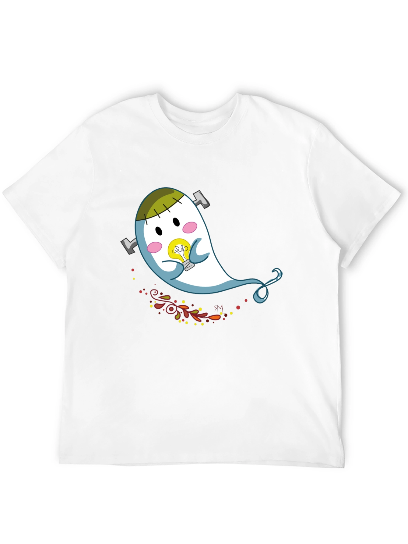 Cute Cartoon Ghost Graphic Tee - Black Cotton T-Shirt
