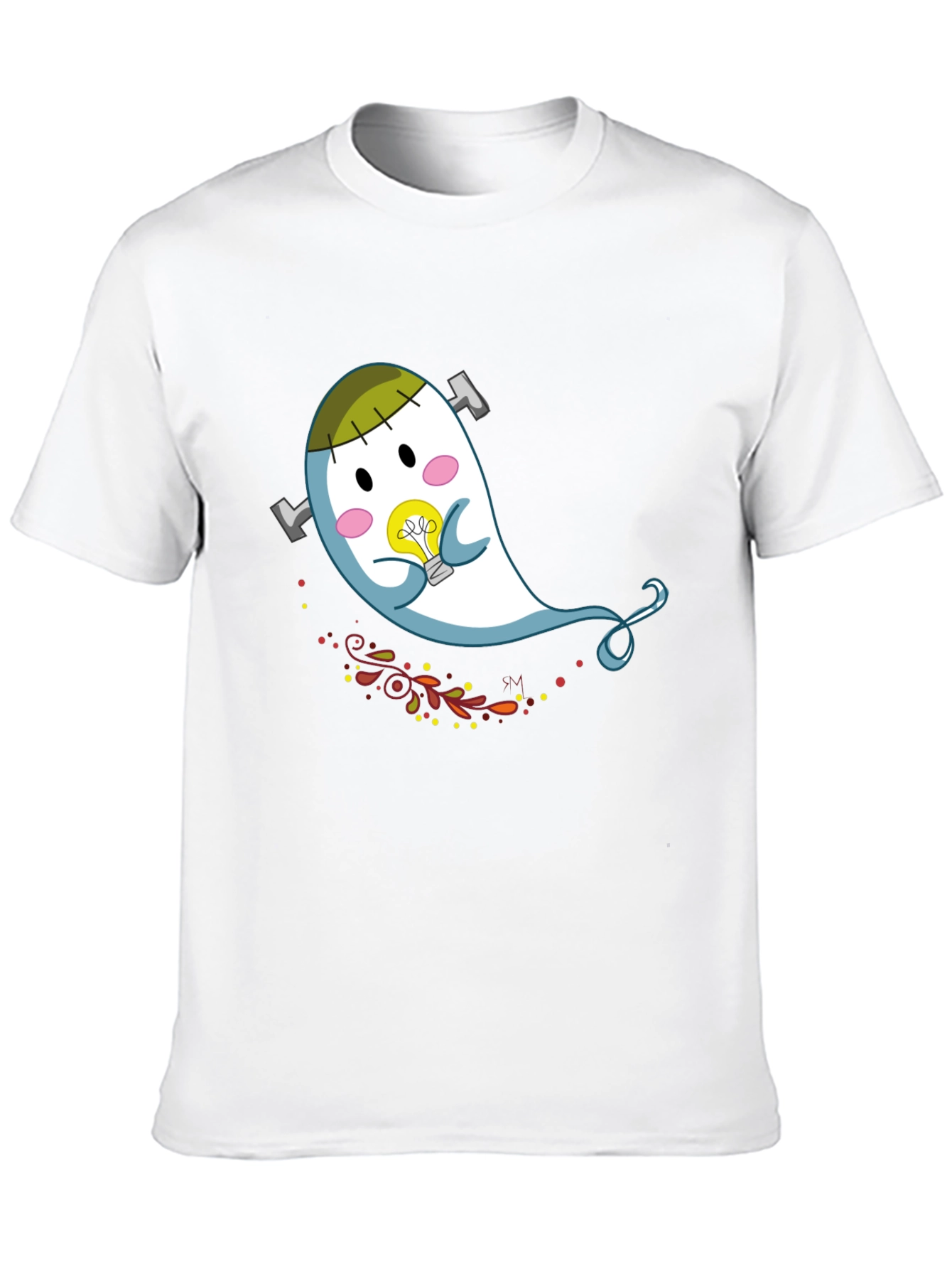 Cute Cartoon Ghost Graphic Tee - Black Cotton T-Shirt